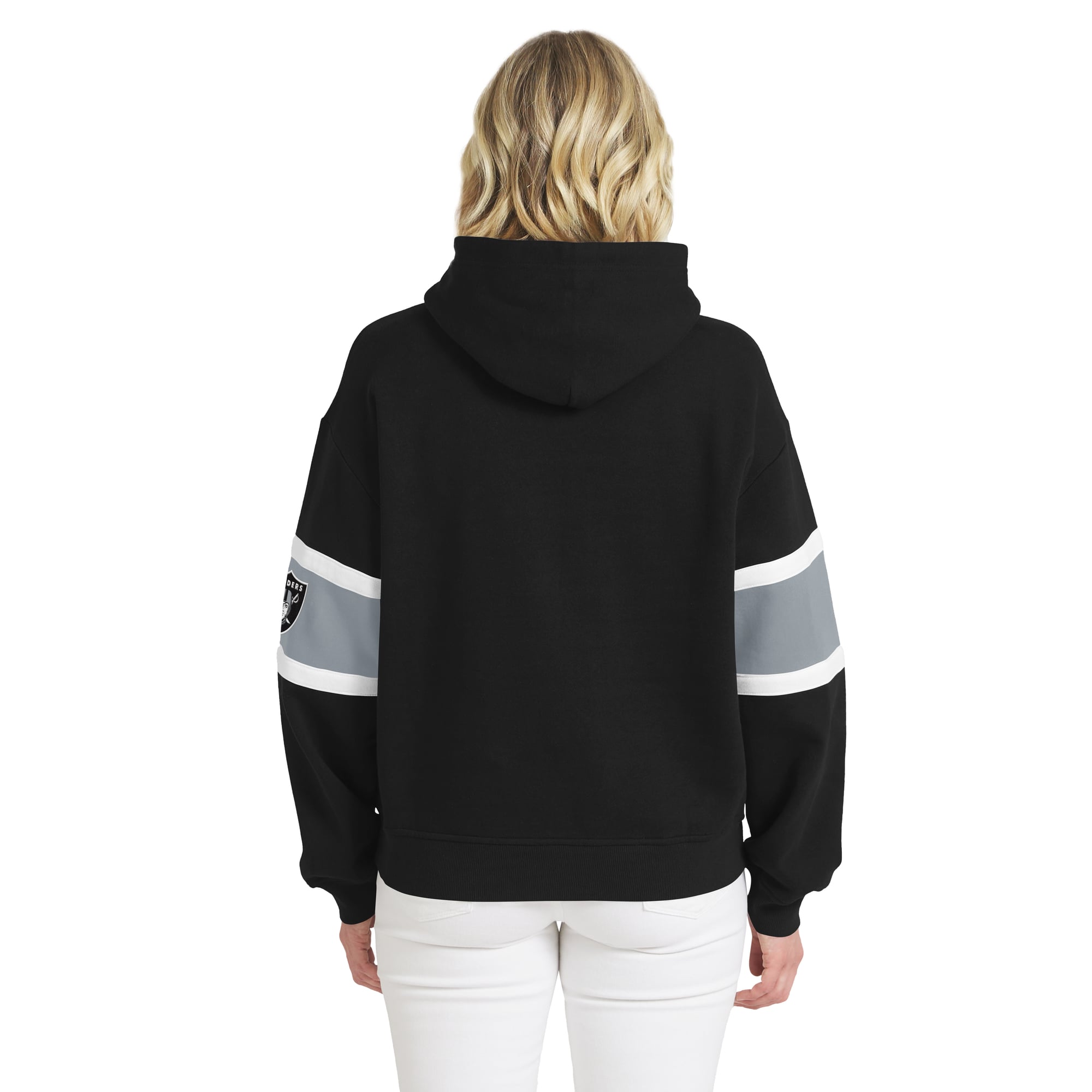 Sweat à capuche rayé noir Las Vegas Raiders de la marque WEAR by Erin Andrews pour femmes