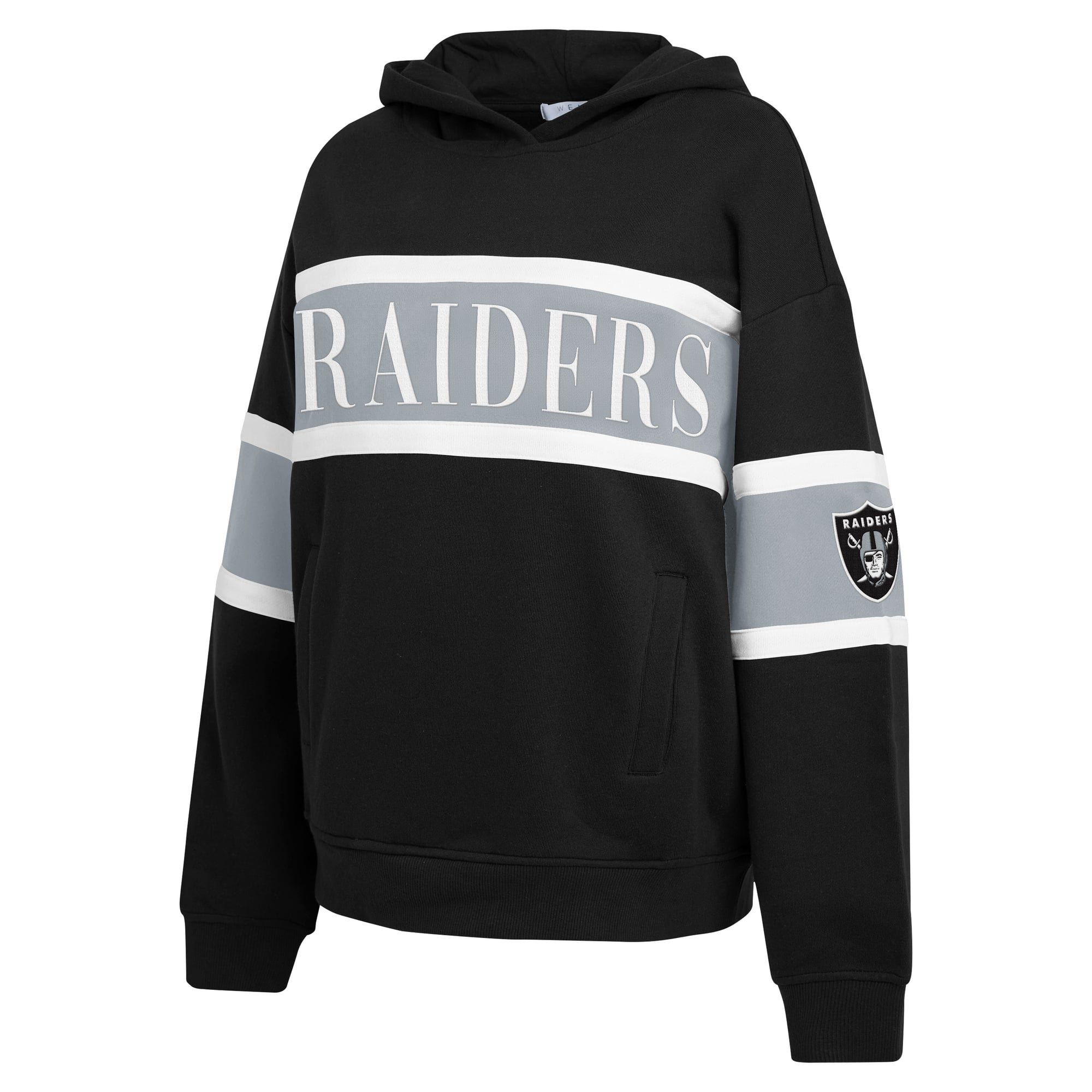 Sweat à capuche rayé noir Las Vegas Raiders de la marque WEAR by Erin Andrews pour femmes