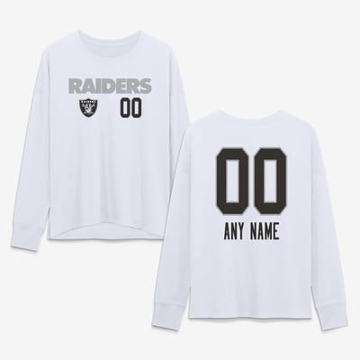 Las Vegas Raiders Women's Touchdown Wordmark Personalized Name & Number Long Sleeve T-Shirt - White