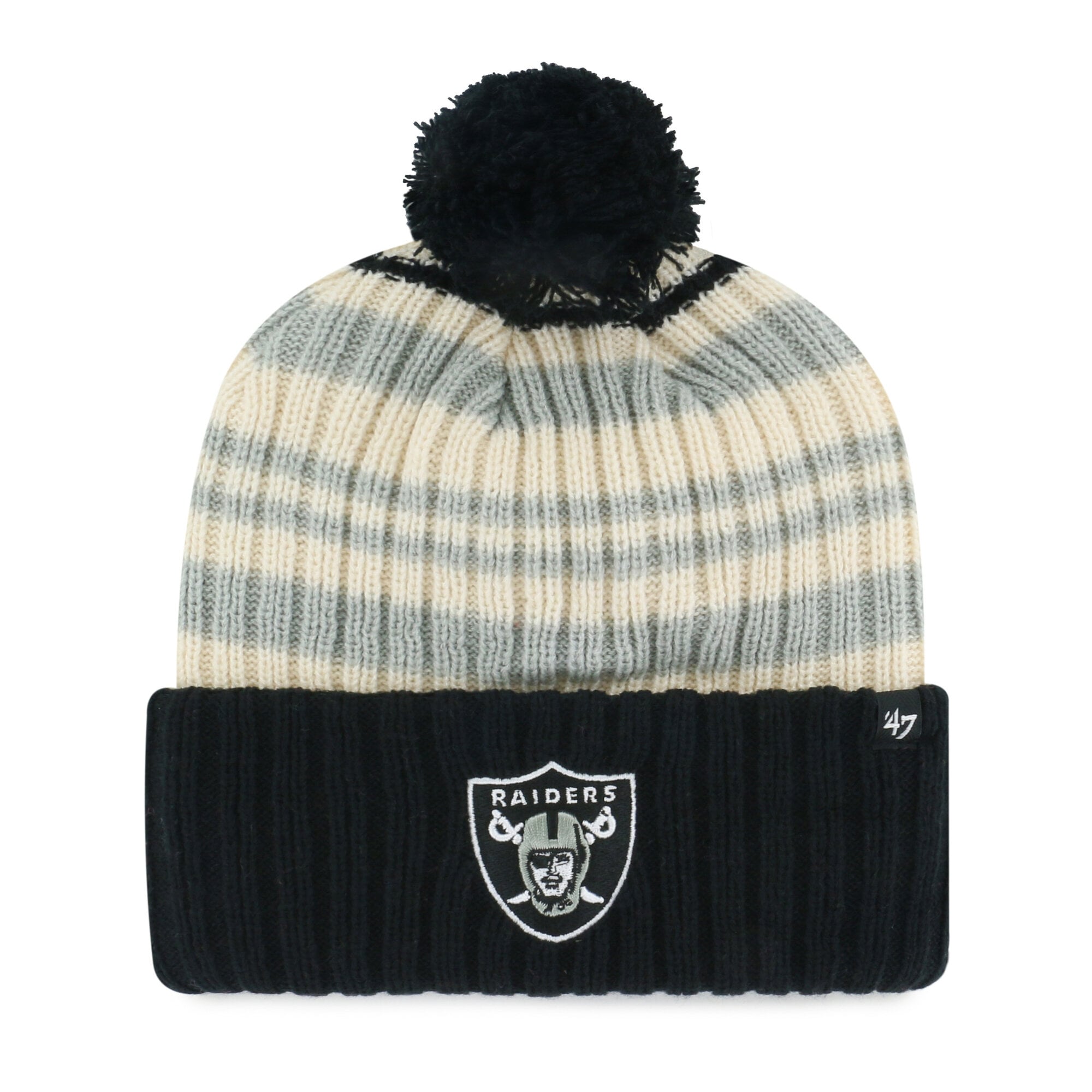 Bonnet tricoté à revers Snow Fort des Raiders de Las Vegas, noir, pour enfant, modèle 47, avec pompon.