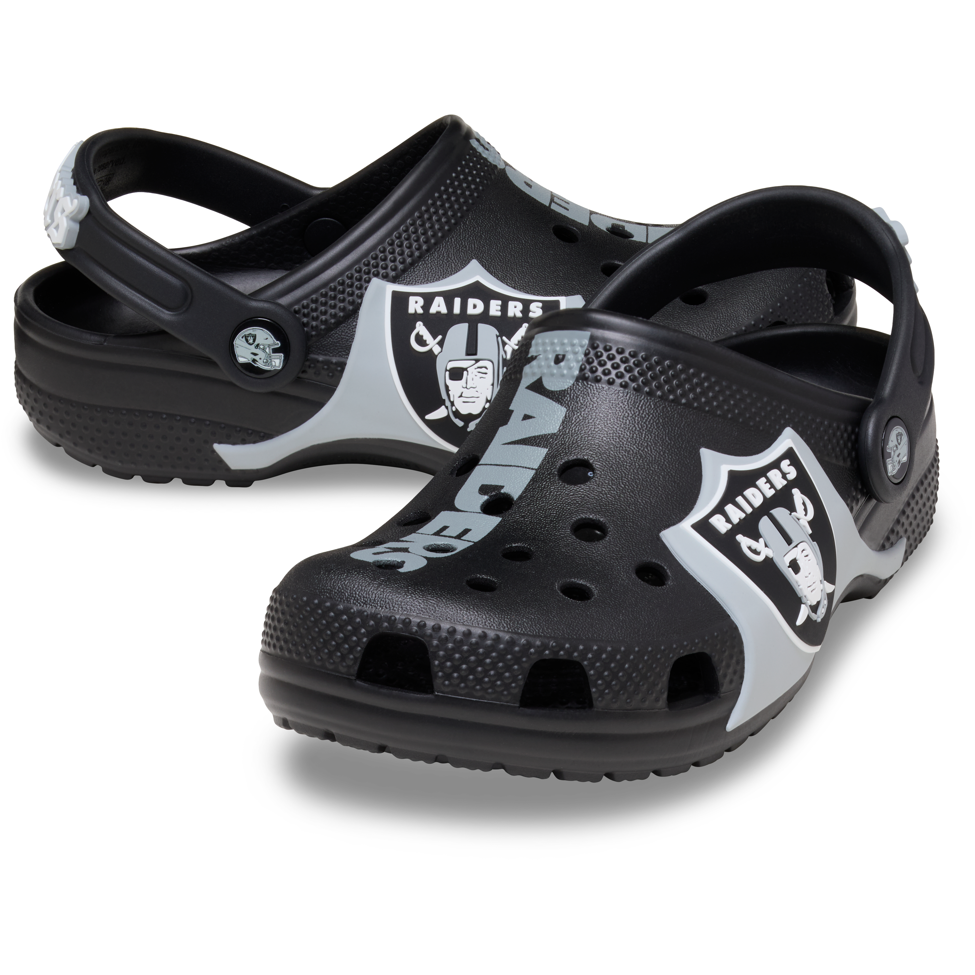 Sabots classiques Crocs noirs pour enfants, modèle Las Vegas Raiders