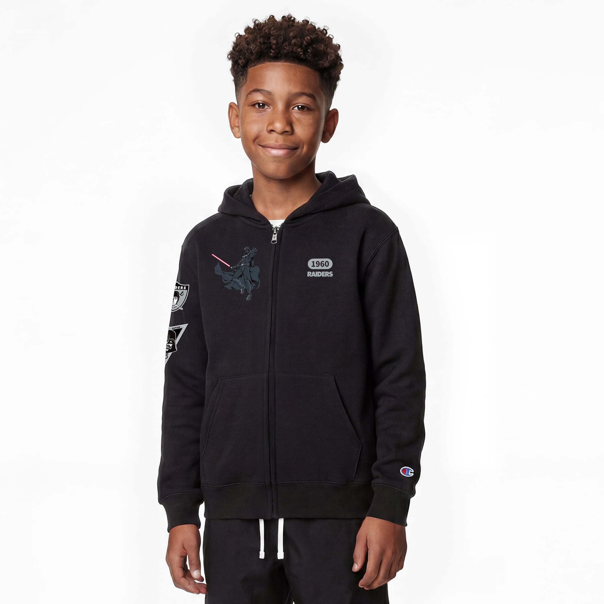 Sweat à capuche zippé Disney x Champion noir Las Vegas Raiders Dark Vador pour enfant