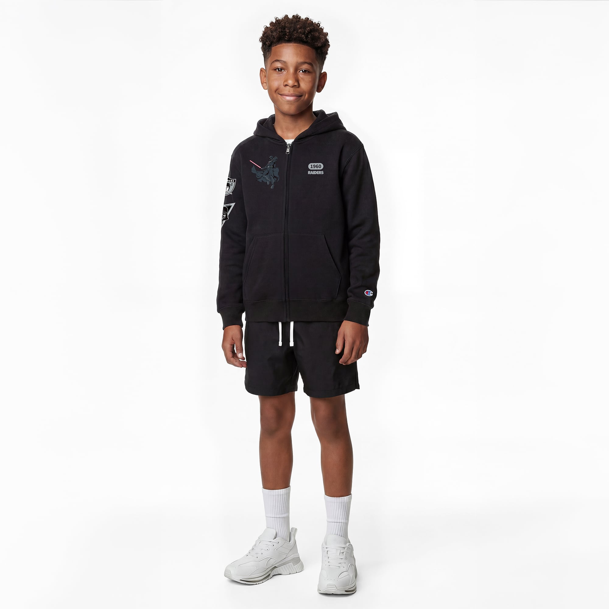 Sweat à capuche zippé Disney x Champion noir Las Vegas Raiders Dark Vador pour enfant