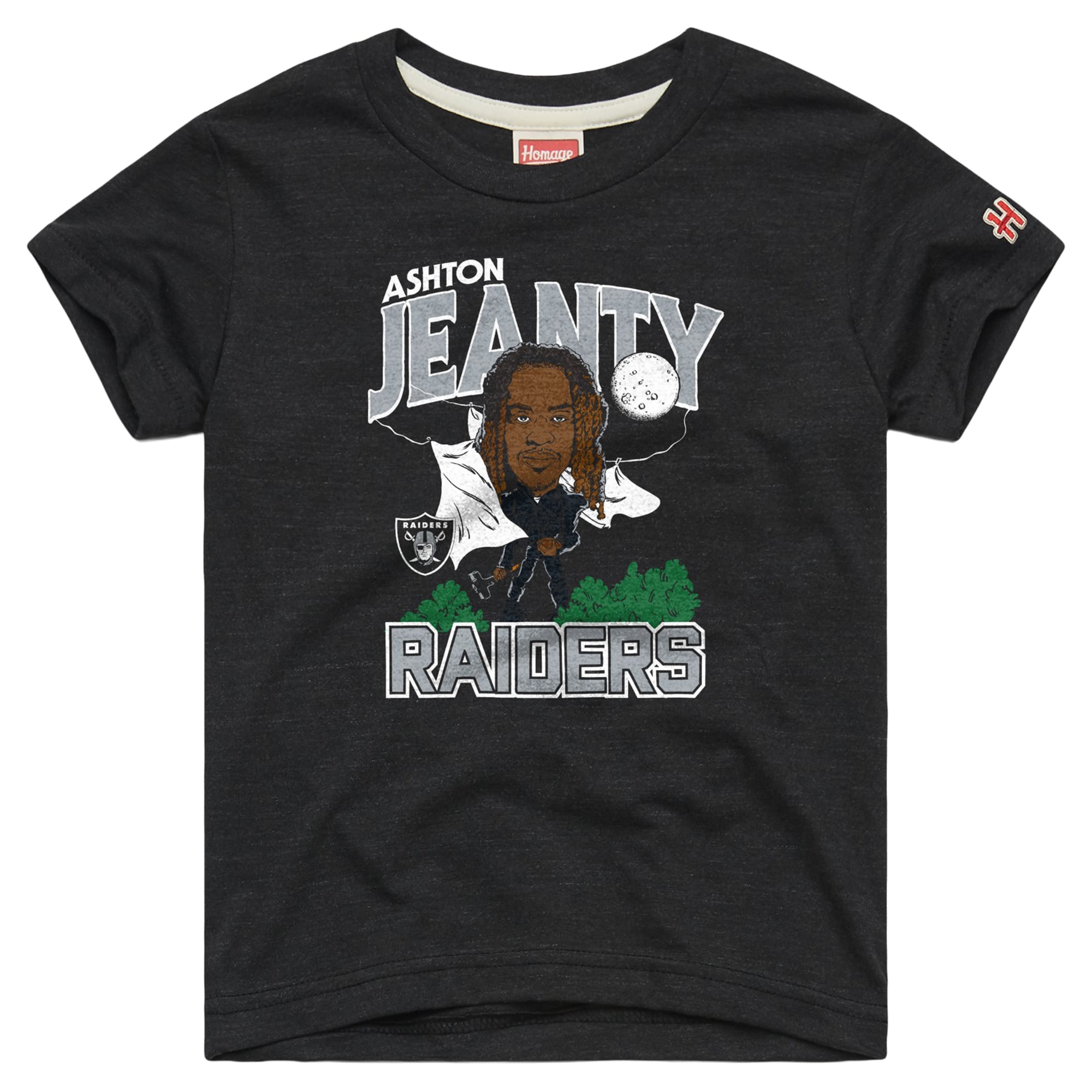 T-shirt caricature Ashton Jeanty Charcoal Las Vegas Raiders pour la jeunesse