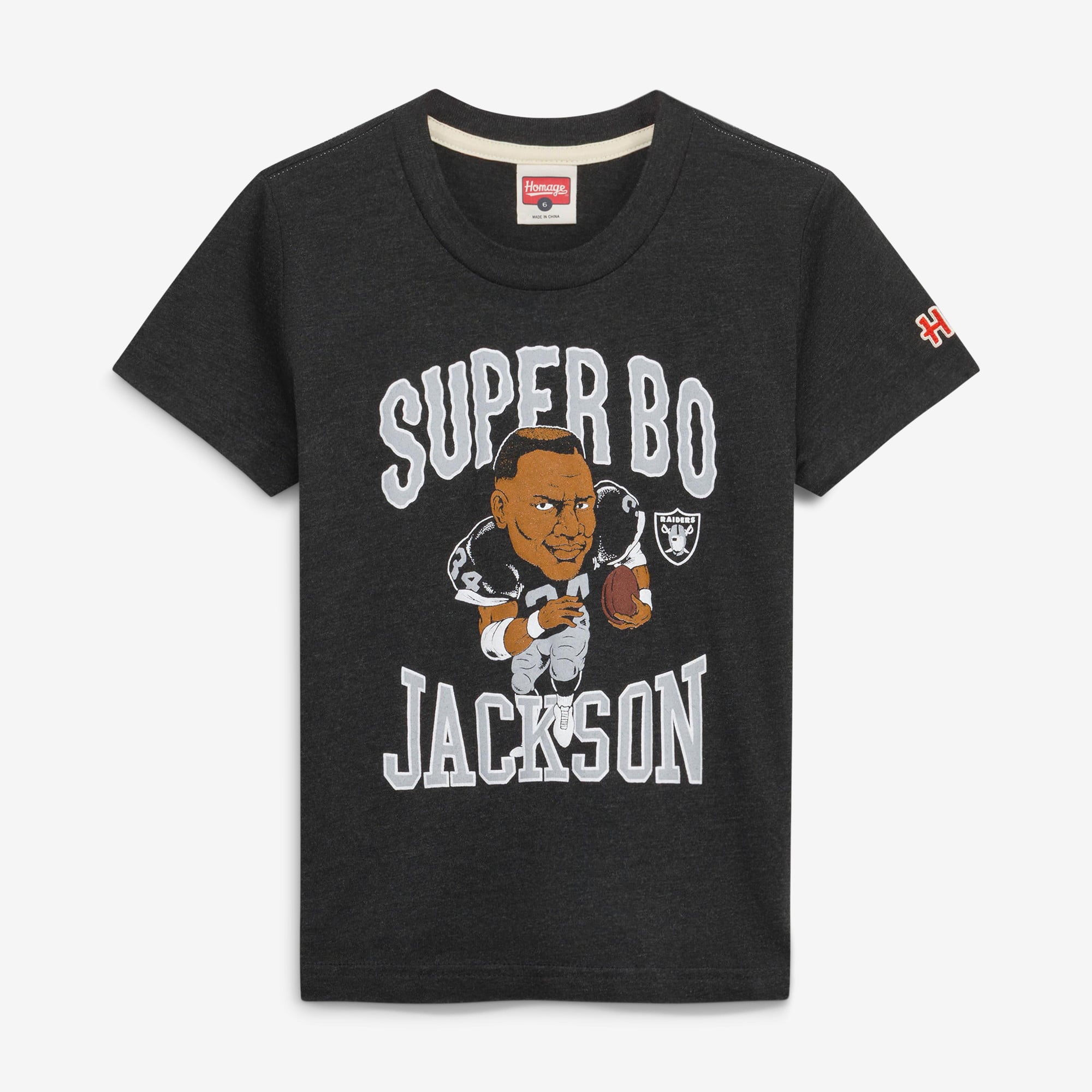 T-shirt en mélange de trois matières, hommage à Bo Jackson, Las Vegas Raiders, couleur anthracite, commémorant les légendes retraitées