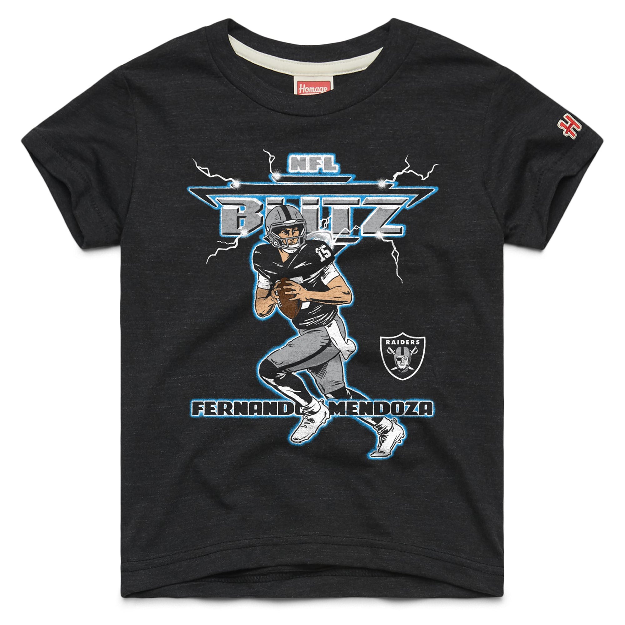 T-shirt Youth Homage Fernando Mendoza Charcoal Las Vegas Raiders NFL Blitz Tri-Blend