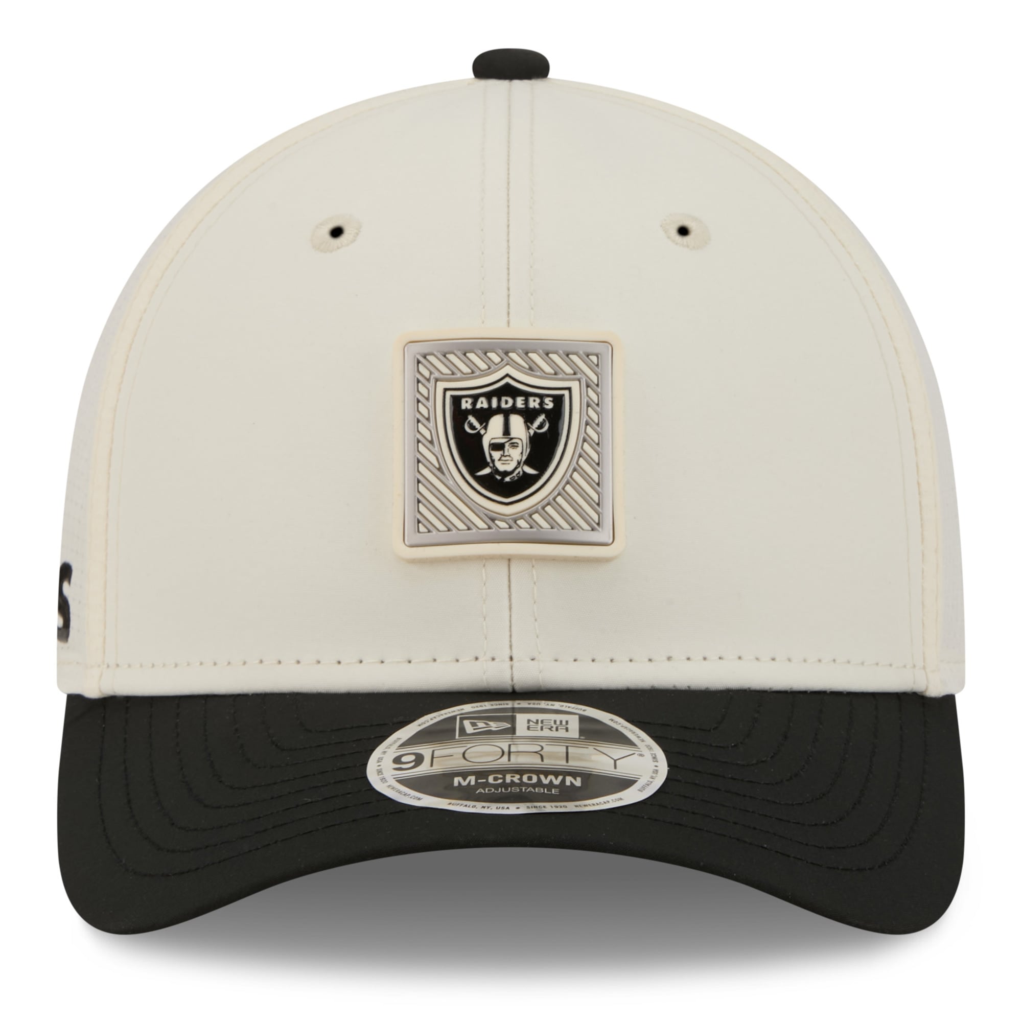 Youth New Era Cream/Black Las Vegas Raiders 2026 Training Camp 9FORTY M-Crown Adjustable Hat