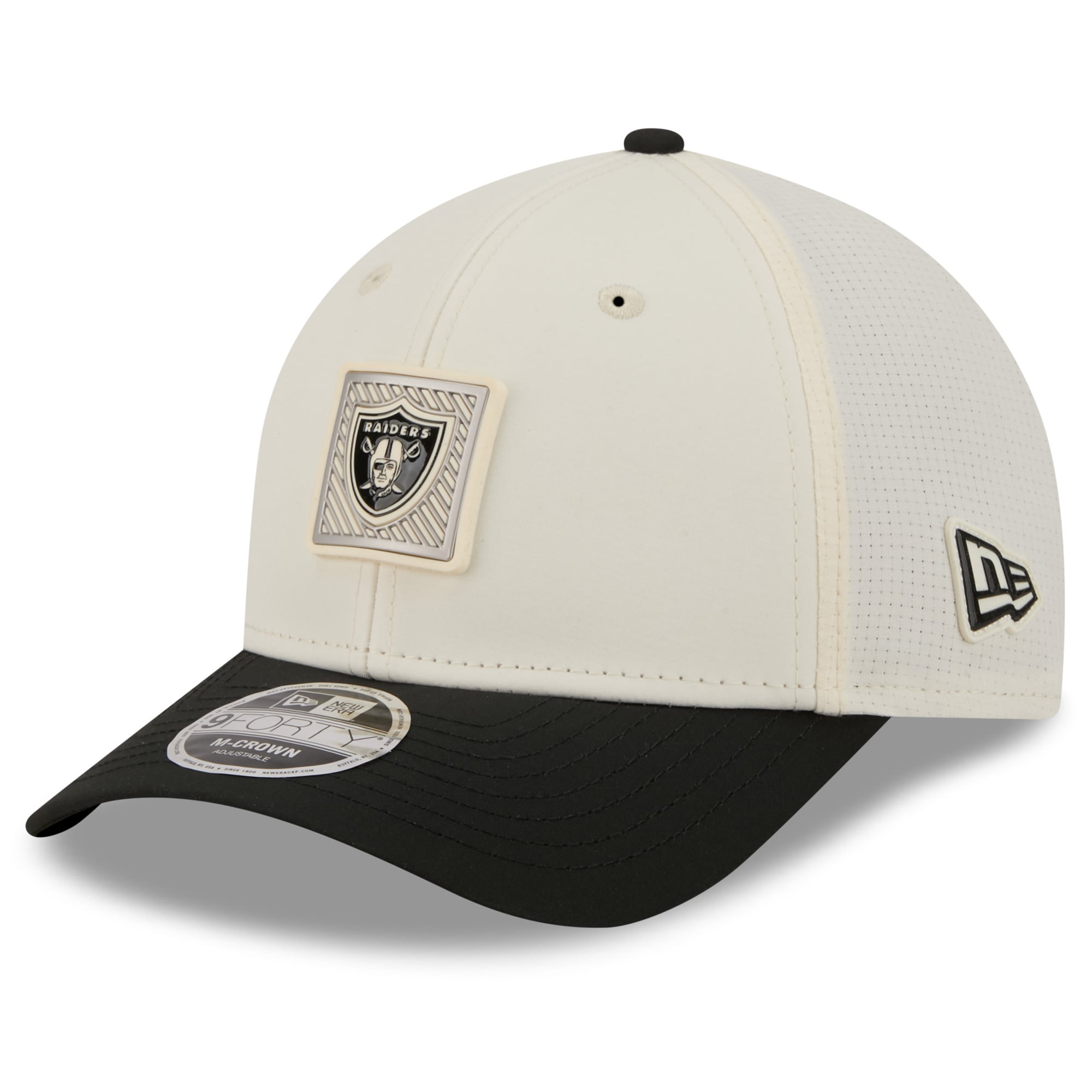 Youth New Era Cream/Black Las Vegas Raiders 2026 Training Camp 9FORTY M-Crown Adjustable Hat