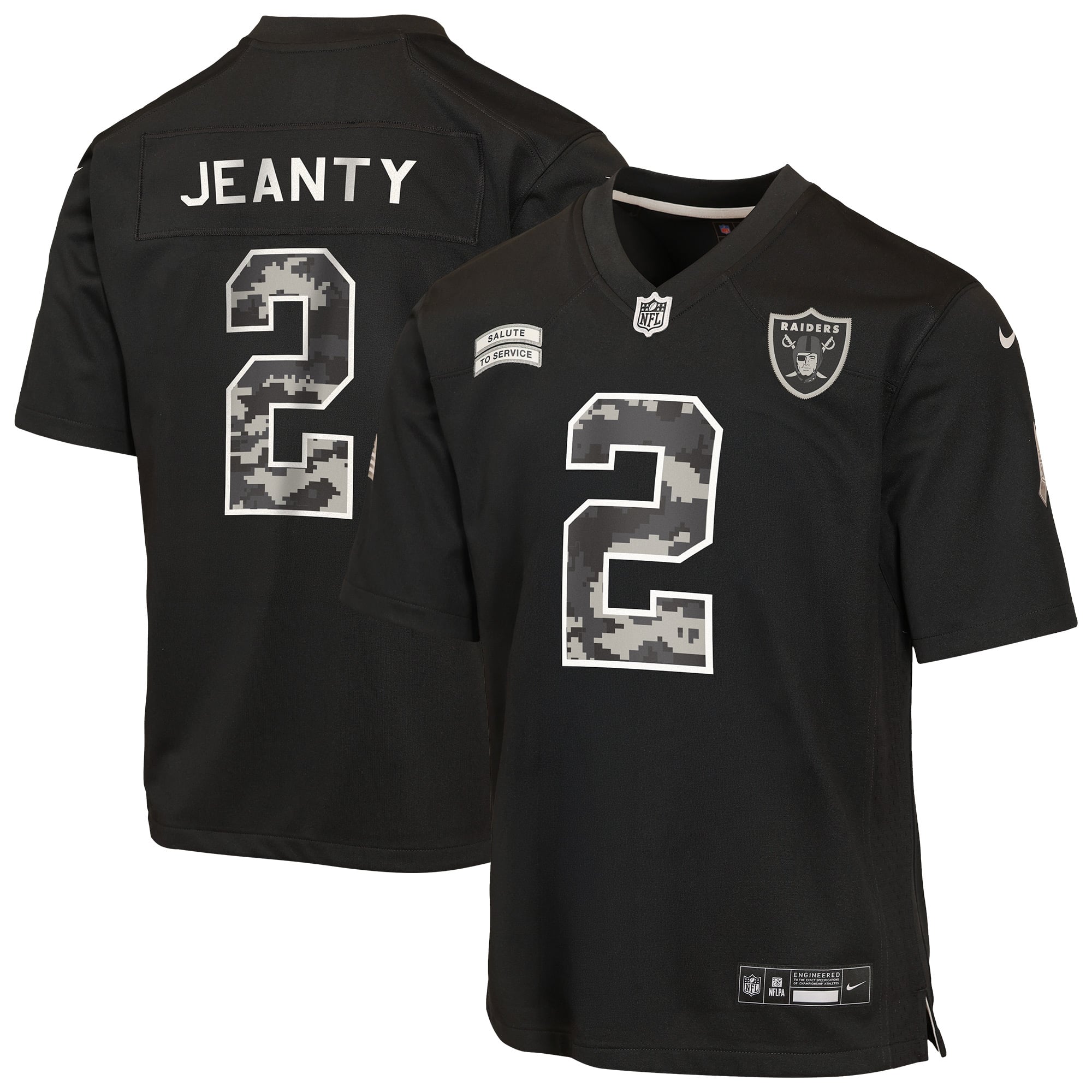 Maillot Nike Ashton Jeanty noir pour enfant, Las Vegas Raiders, match Salute to Service 2026