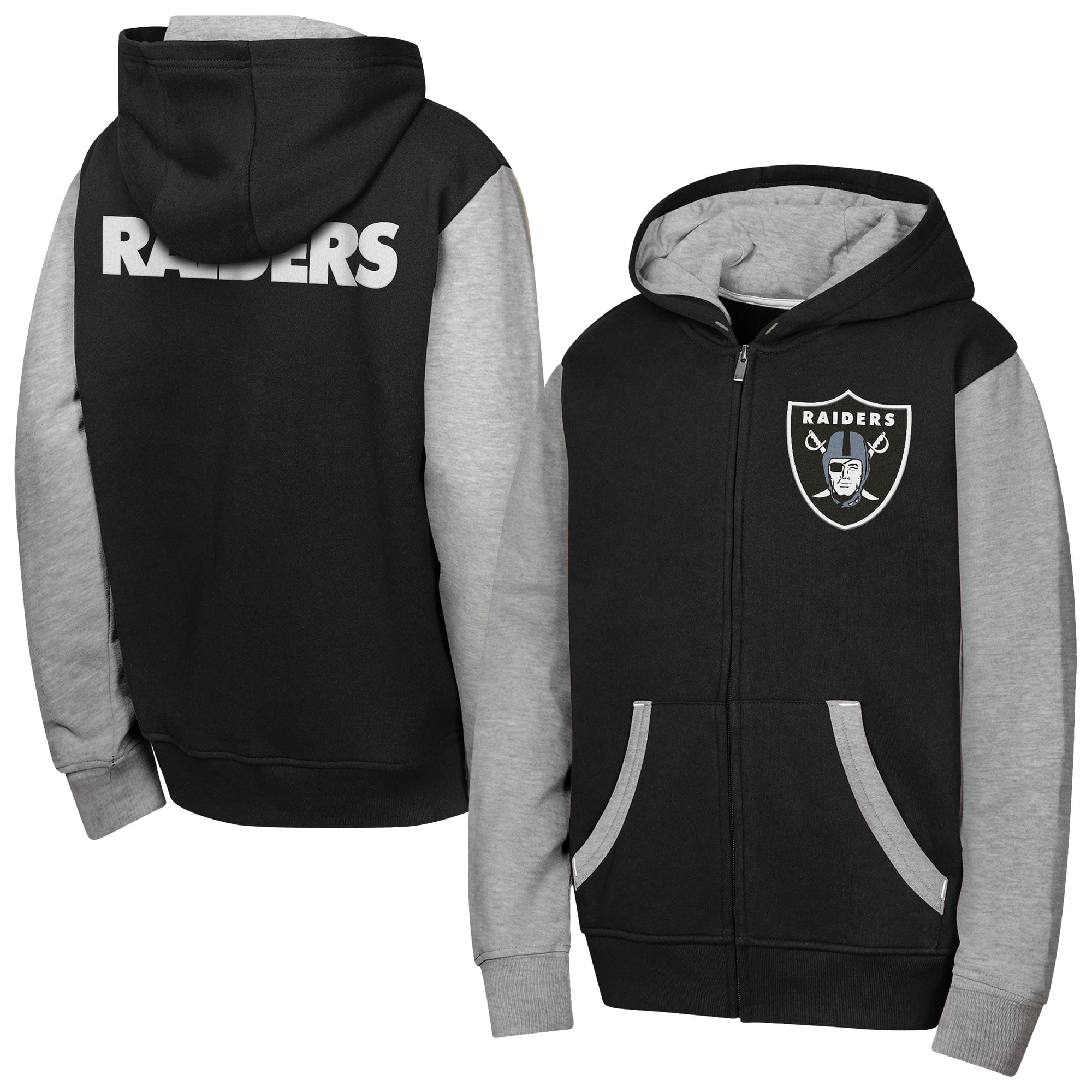 Youth Outerstuff Black Las Vegas Raiders Stadium Colorblock Full-Zip Hoodie