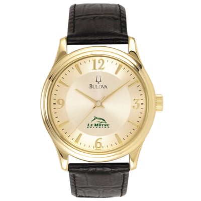  Le Moyne Dolphins Bulova Stainless Steel Watch with Leather Band - Gold/Black