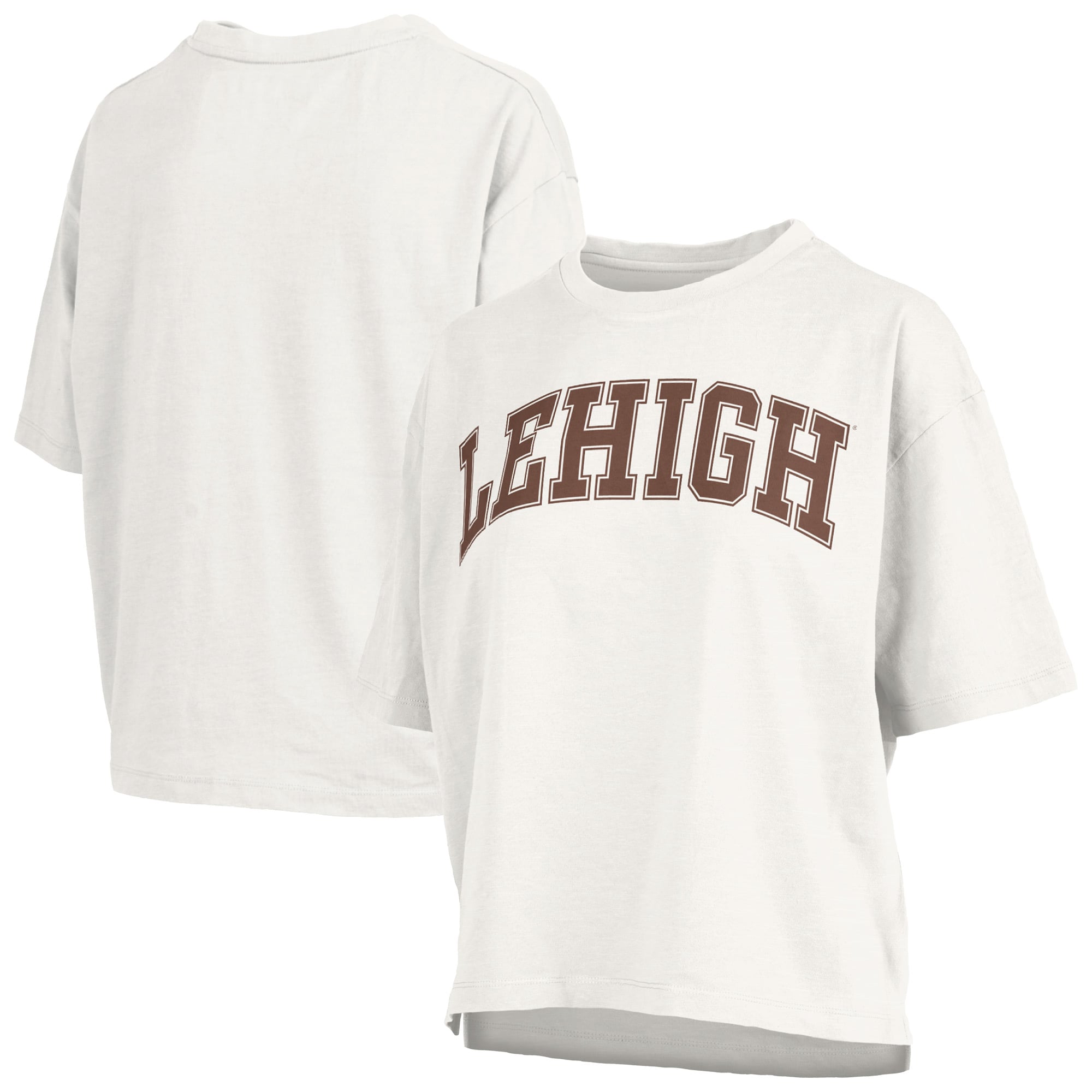 Women's Pressbox White Lehigh Mountain Hawks Oversized Nelson Arch Over Logo Slub T-Shirt