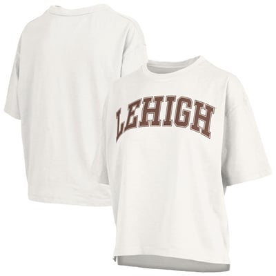 Lehigh Mountain Hawks Pressbox Women's Oversized Nelson Arch Over Logo Slub T-Shirt - White