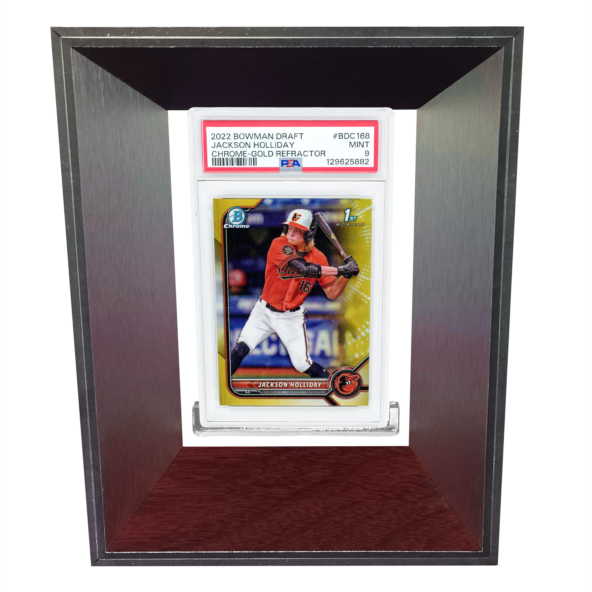 Levitas Trading Card Display Holder with Wooden and Metal Finishes