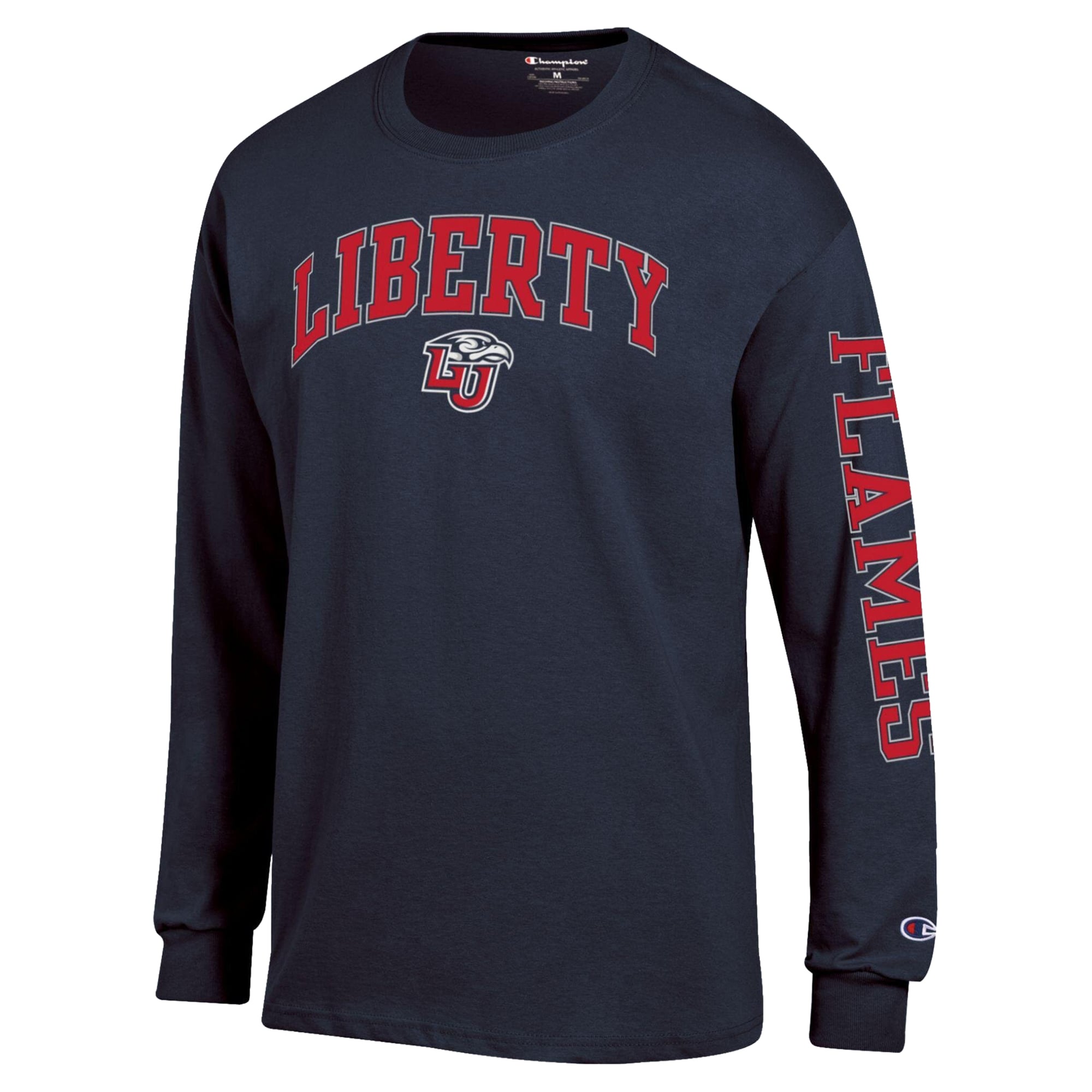 T-shirt à manches longues Champion pour homme, bleu marine, avec logo Liberty Flames Arch.