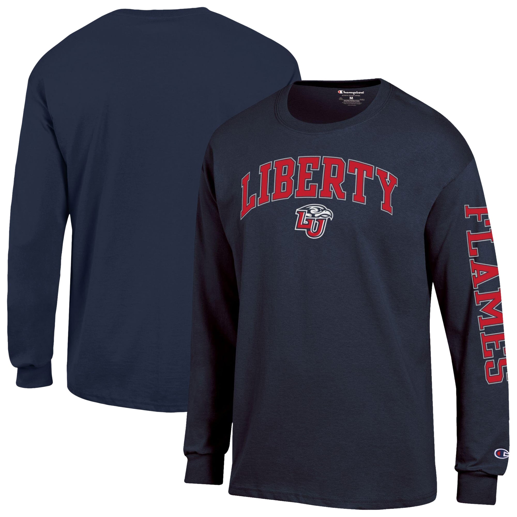 T-shirt à manches longues Champion pour homme, bleu marine, avec logo Liberty Flames Arch.