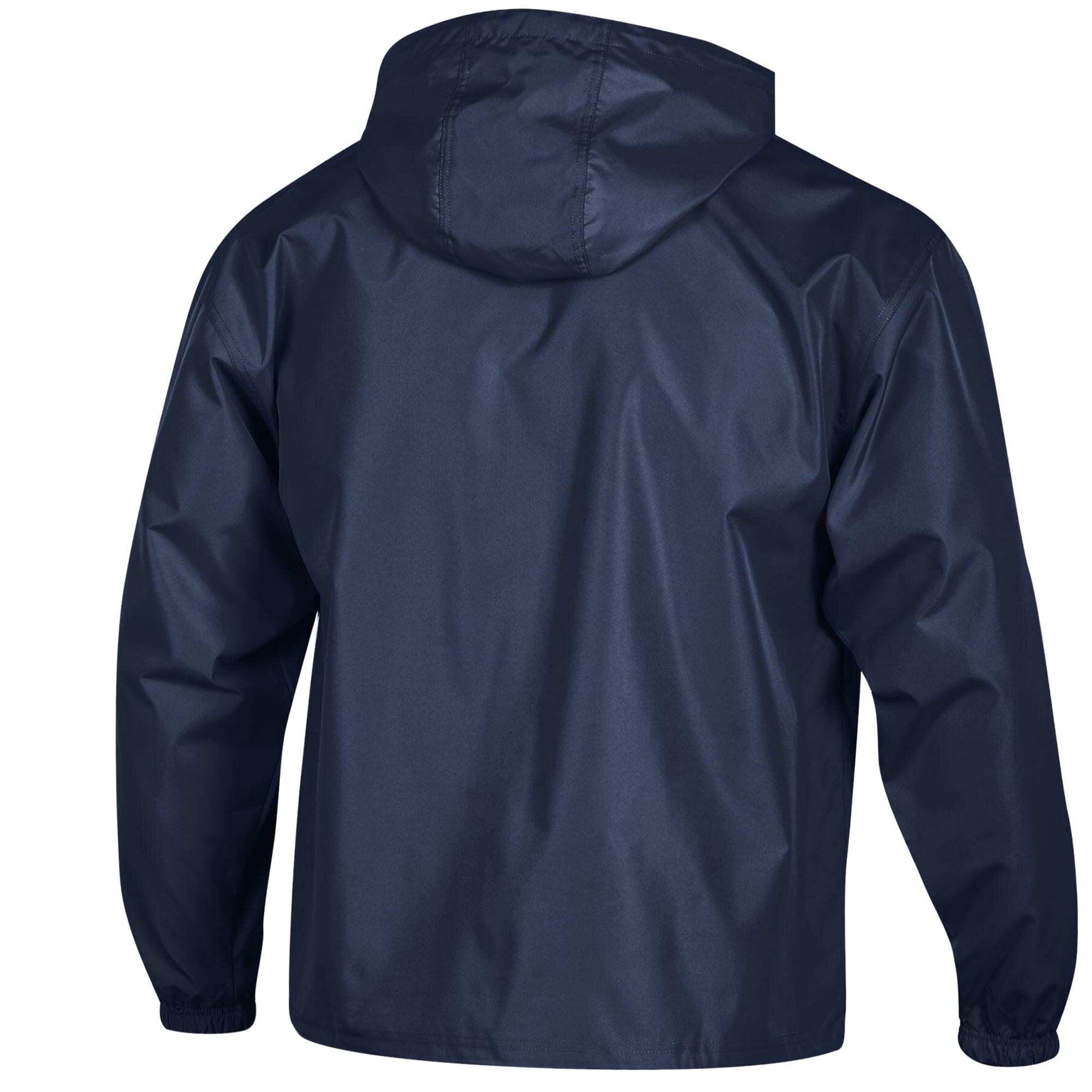 Veste à capuche zippée demi-zip pliable Champion pour homme, ornée de flammes Liberty brodées, couleur marine.