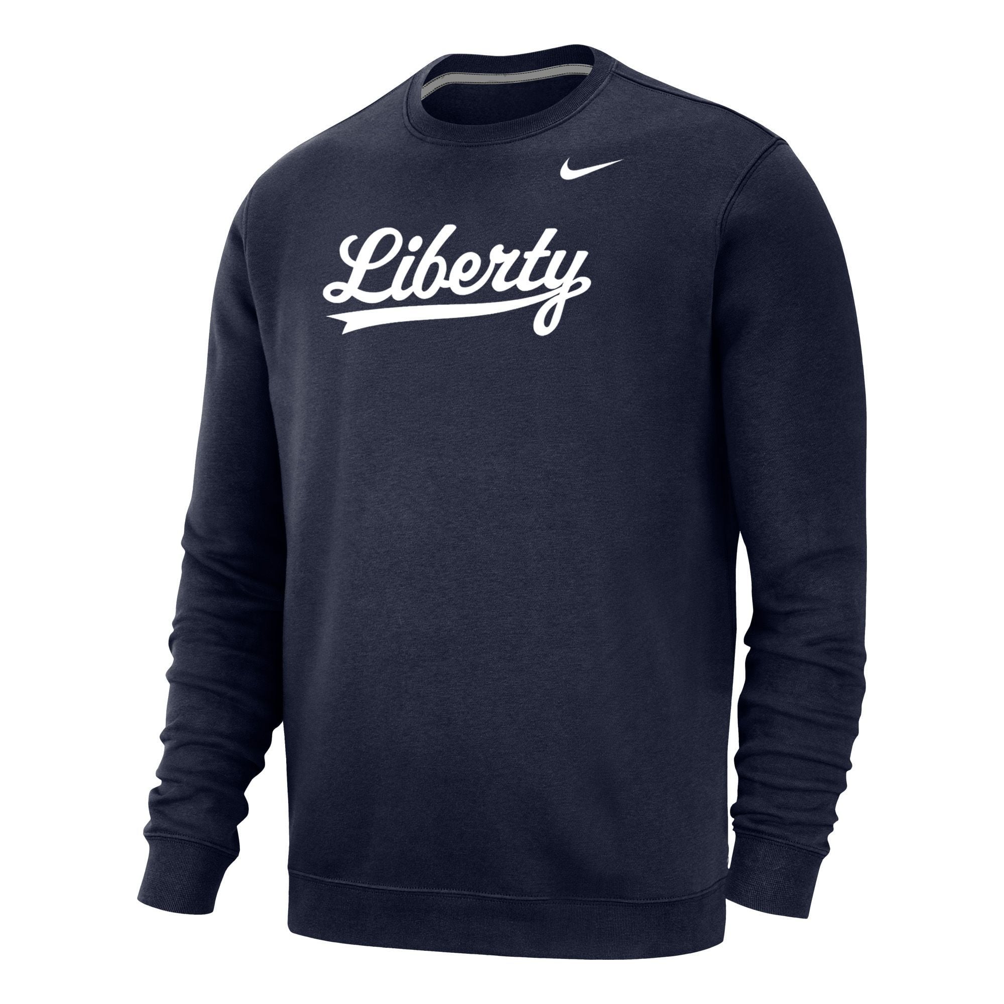 Mens NIKE navy LIBERTY UNIVERSITY FLAMES Basic Club Fleece Crew