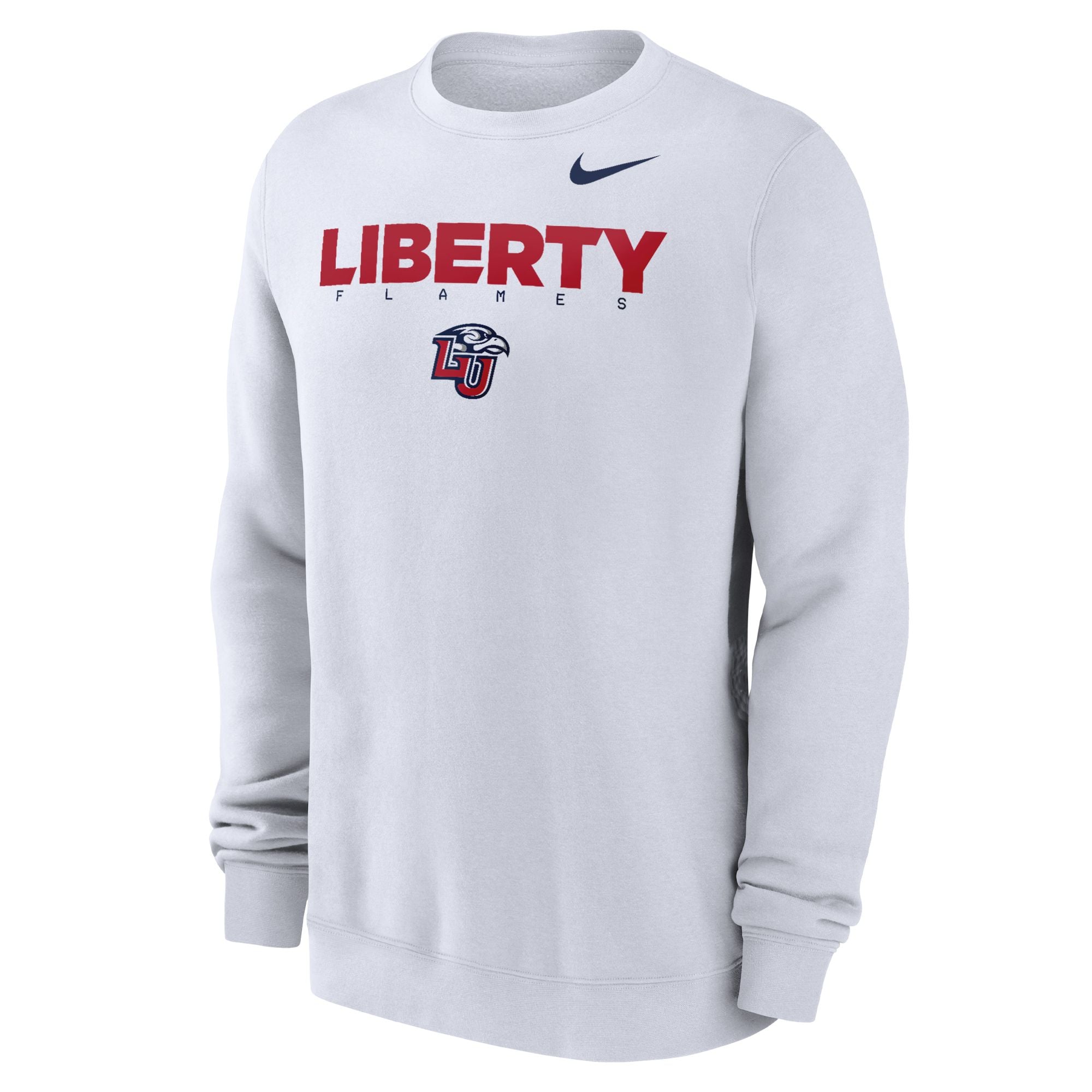 Mens NIKE wht LIBERTY UNIVERSITY FLAMES SP Club Fleece Crew