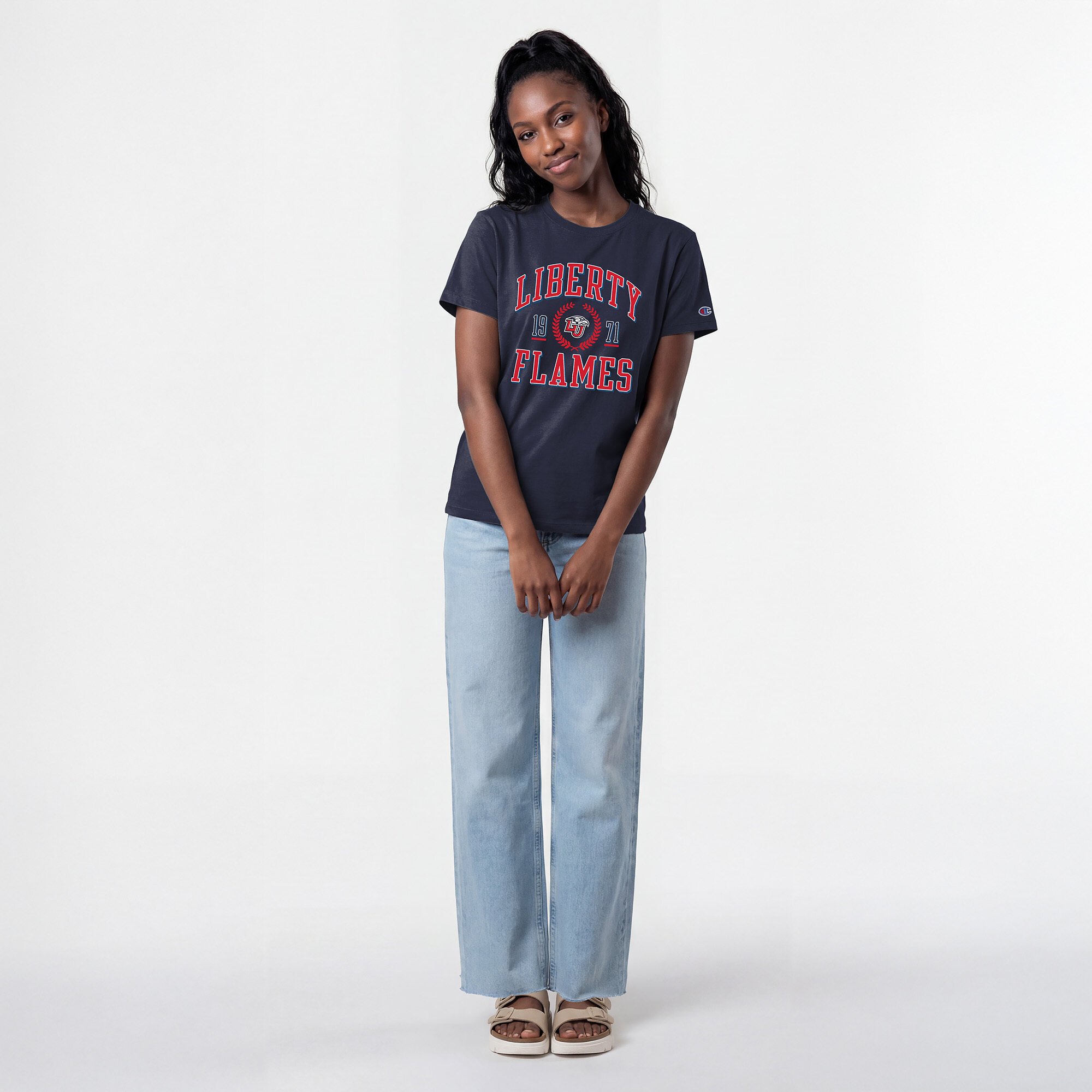 Women's Champion Navy Liberty Flames Lifestyle T-Shirt