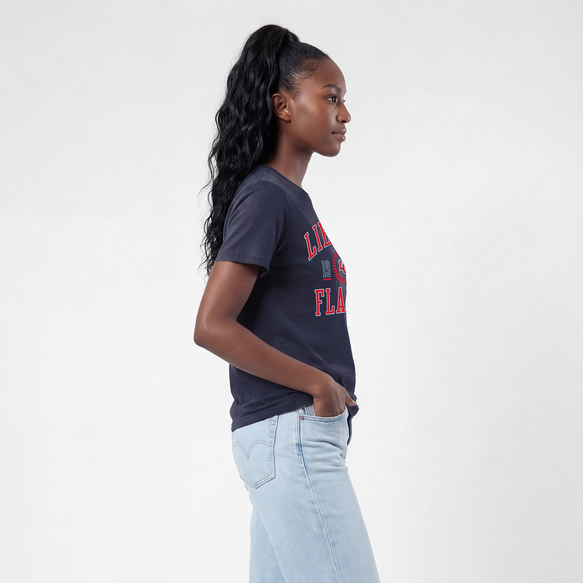 Women's Champion Navy Liberty Flames Lifestyle T-Shirt