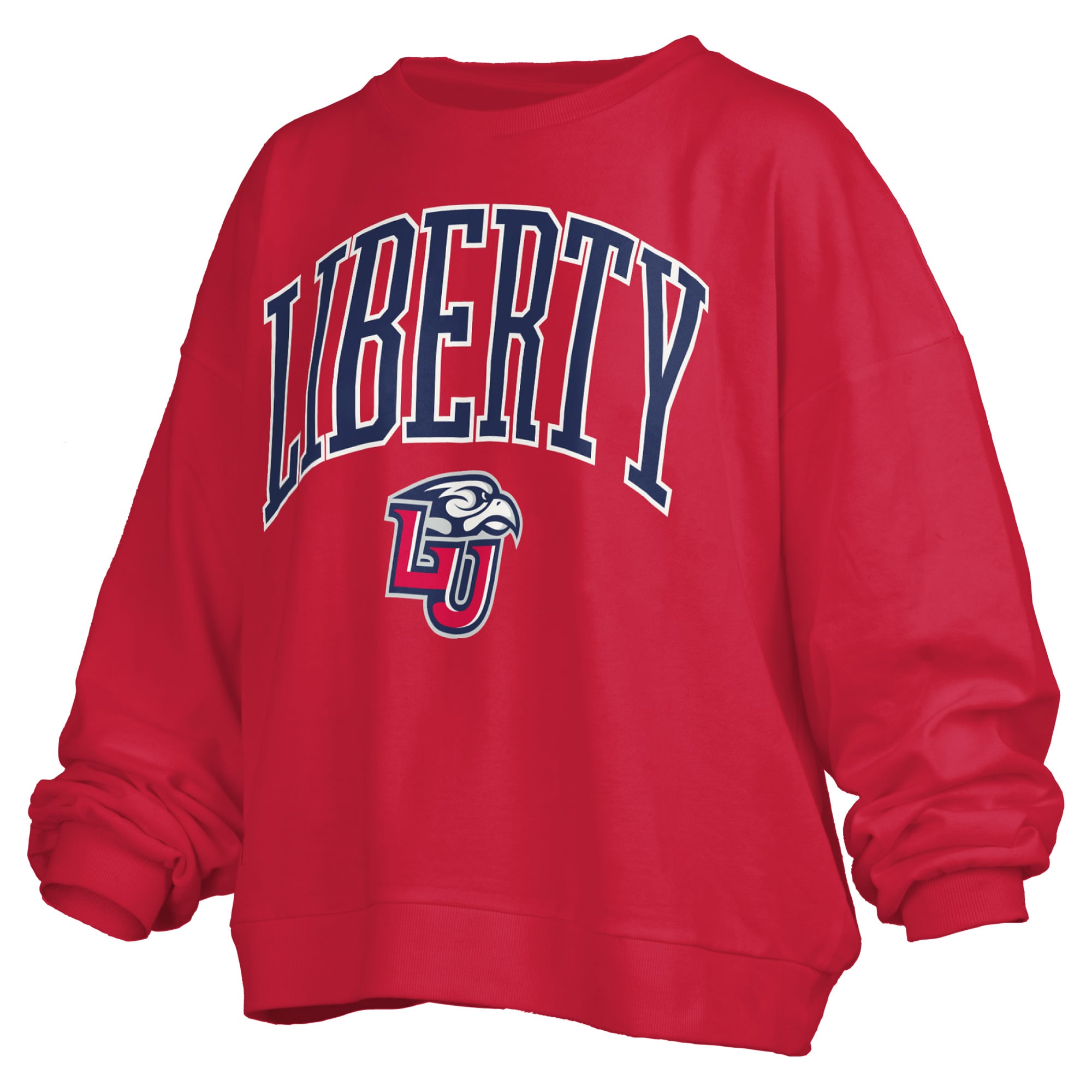 Women's Pressbox Red Liberty Flames Oversized Janise Arch Over Logo Fleece Sweatshirt