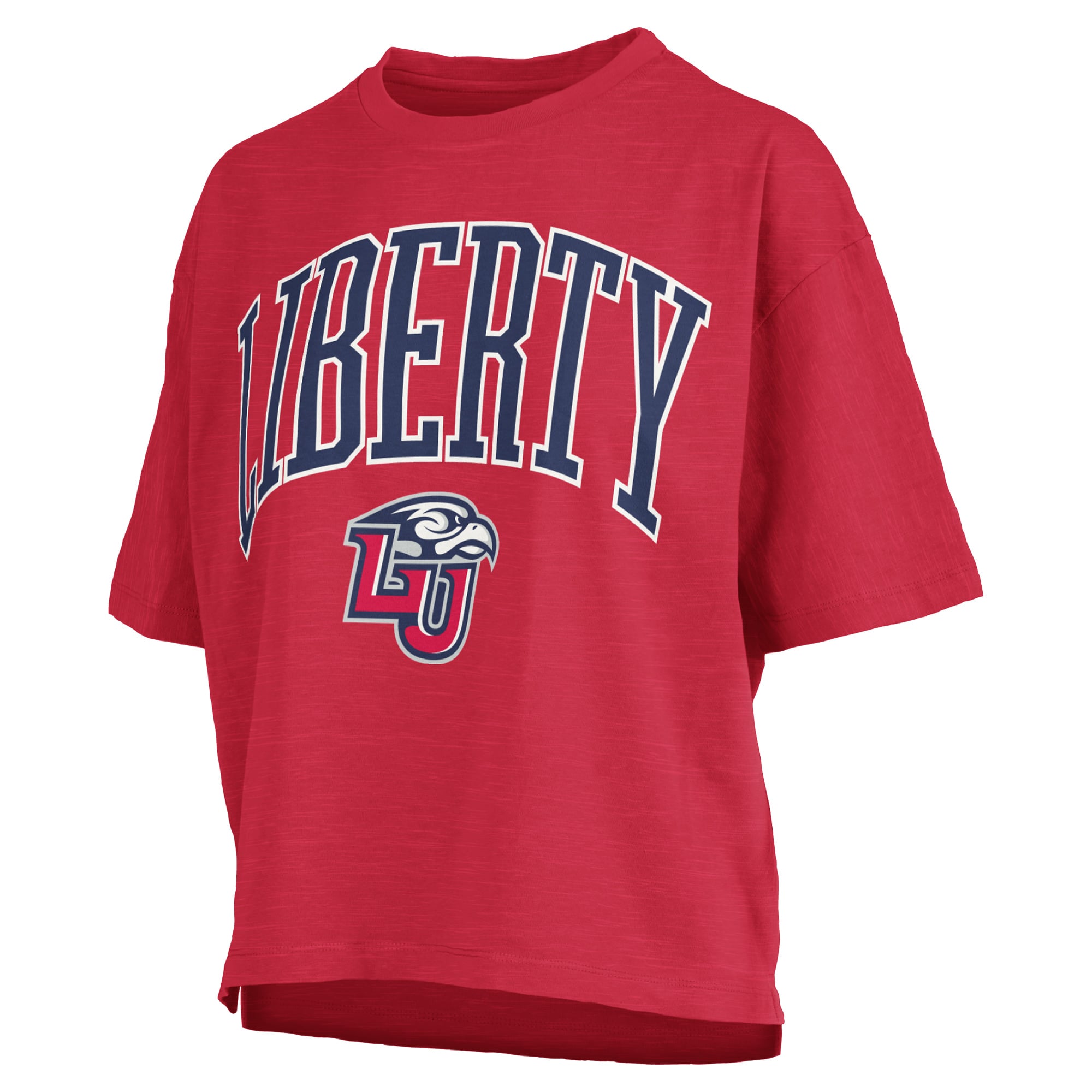Women's Pressbox Red Liberty Flames Oversized Nelson Arch Over Logo Slub T-Shirt