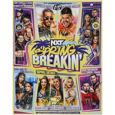 Limited Edition of 50: NXT Autographed Spring Breakin' 2023 Event Poster with 17 Signatures including Tiffany Stratton, Carmelo Hayes & Bron Breakker