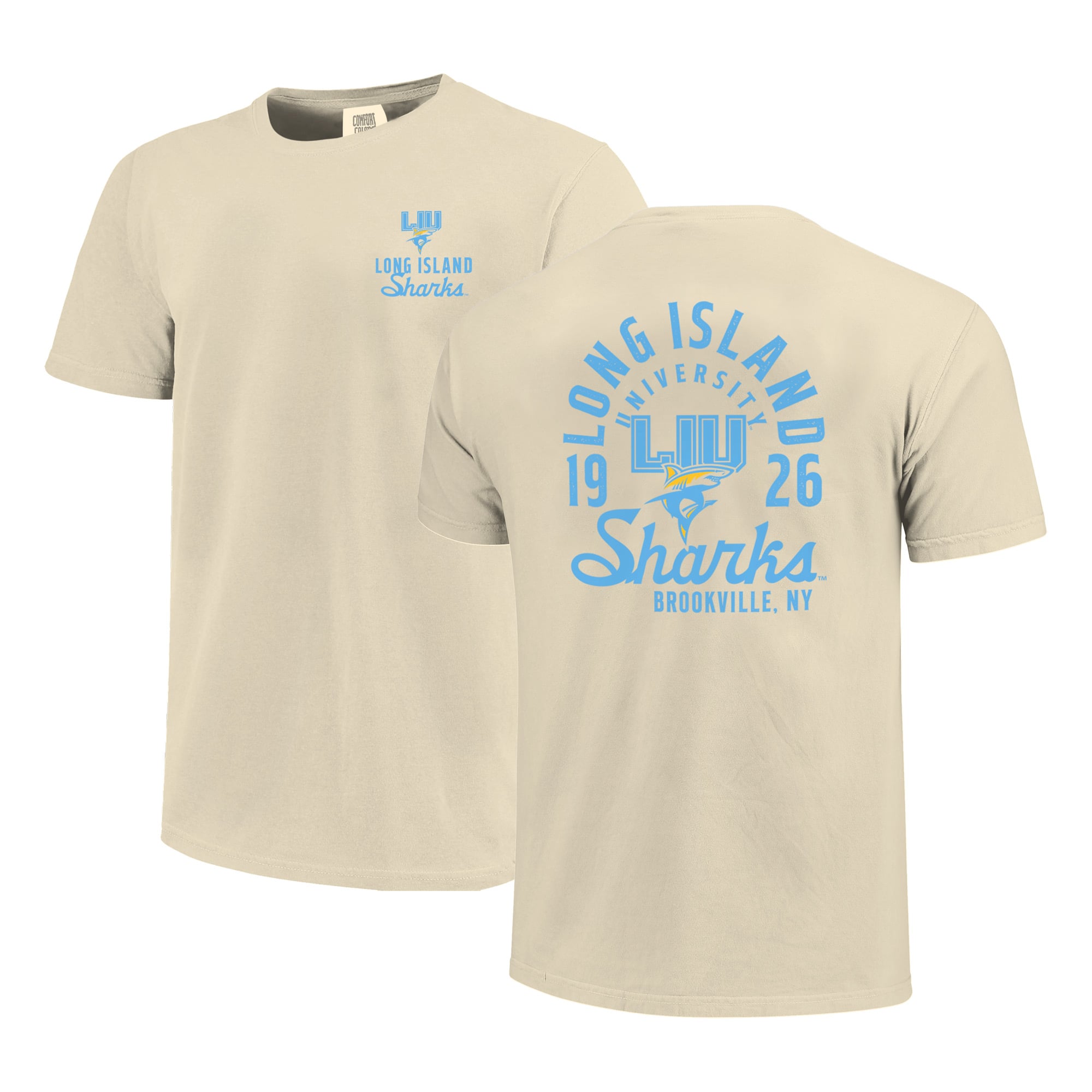 T-shirt homme crème LIU Sharks Comfort Colors avec logo mascotte