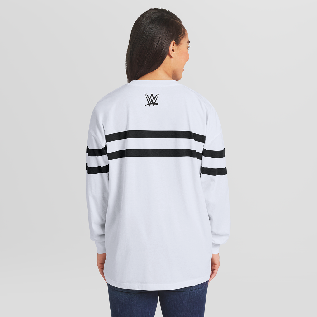Liv Morgan WEAR by Erin Andrews Women's Oversized Stripe Long Sleeve T-Shirt - White