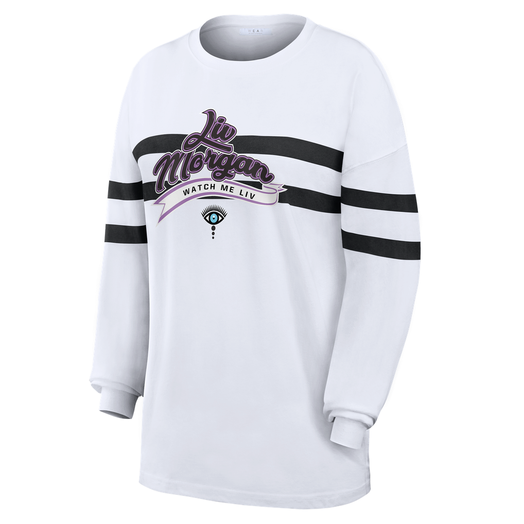 Liv Morgan WEAR by Erin Andrews Women's Oversized Stripe Long Sleeve T-Shirt - White