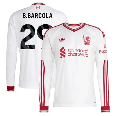Liverpool adidas Away Shirt 2026-27 - Kids - Long Sleeve with B.Barcola 29 printing