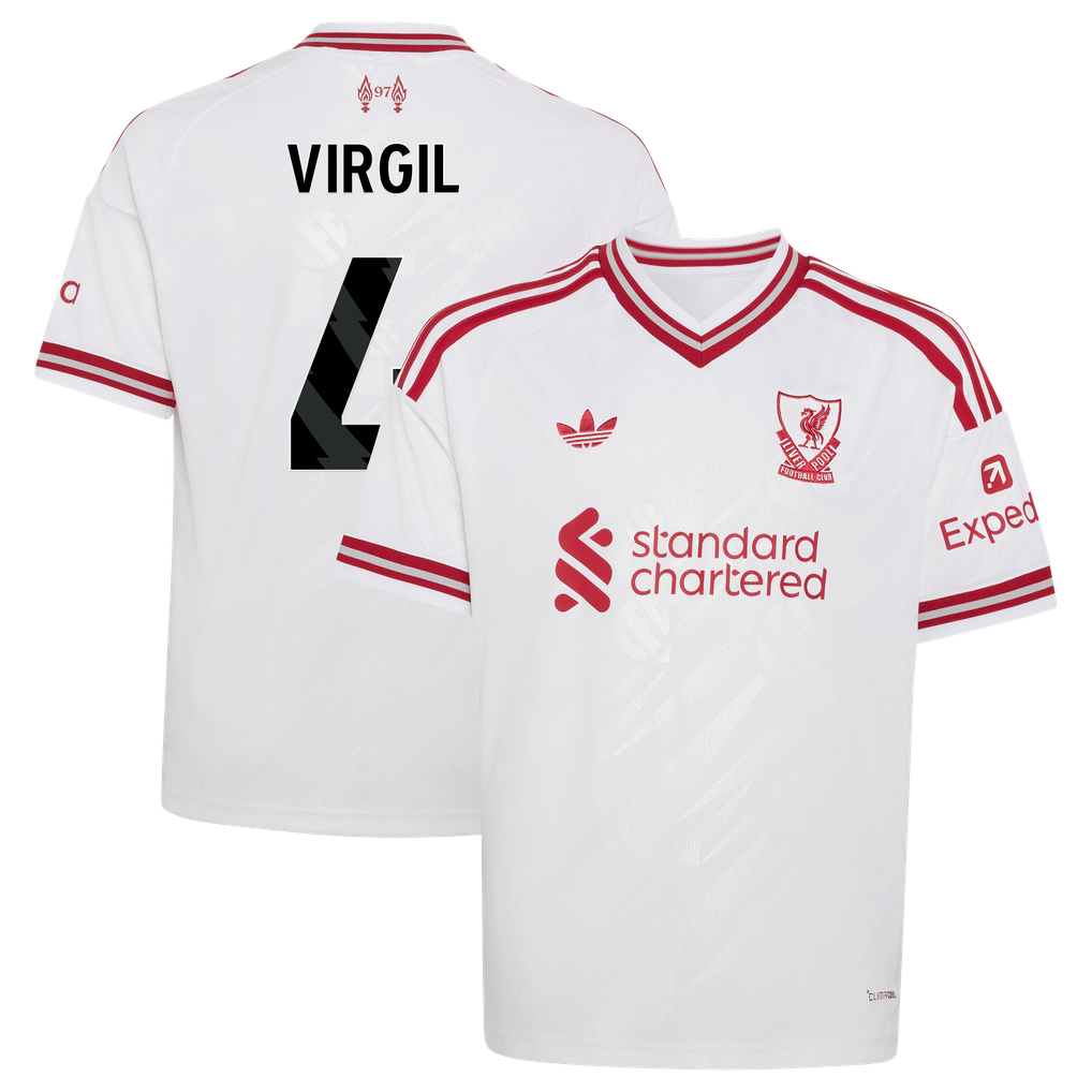 Liverpool adidas Away Shirt 2026-27 - Kids with Virgil 4 printing