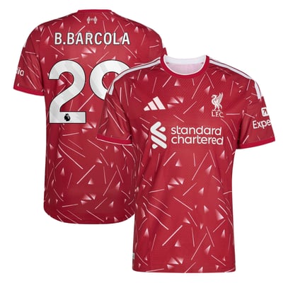 Liverpool adidas Home Authentic Shirt 2026-27 with B.Barcola 29 printing