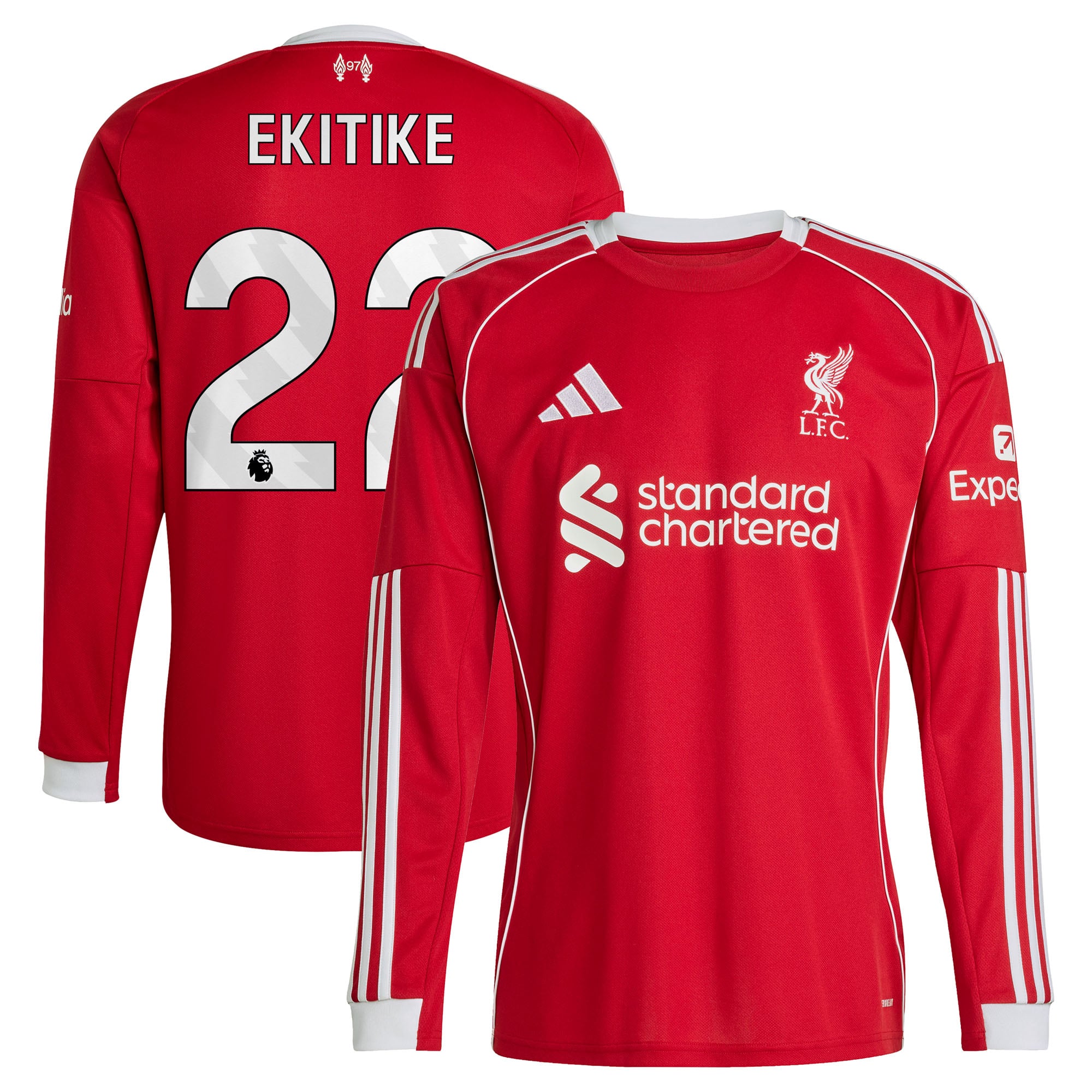 リバプール アディダス ホーム シャツ 2025-26 - 長袖 Ekitike 22 プリント