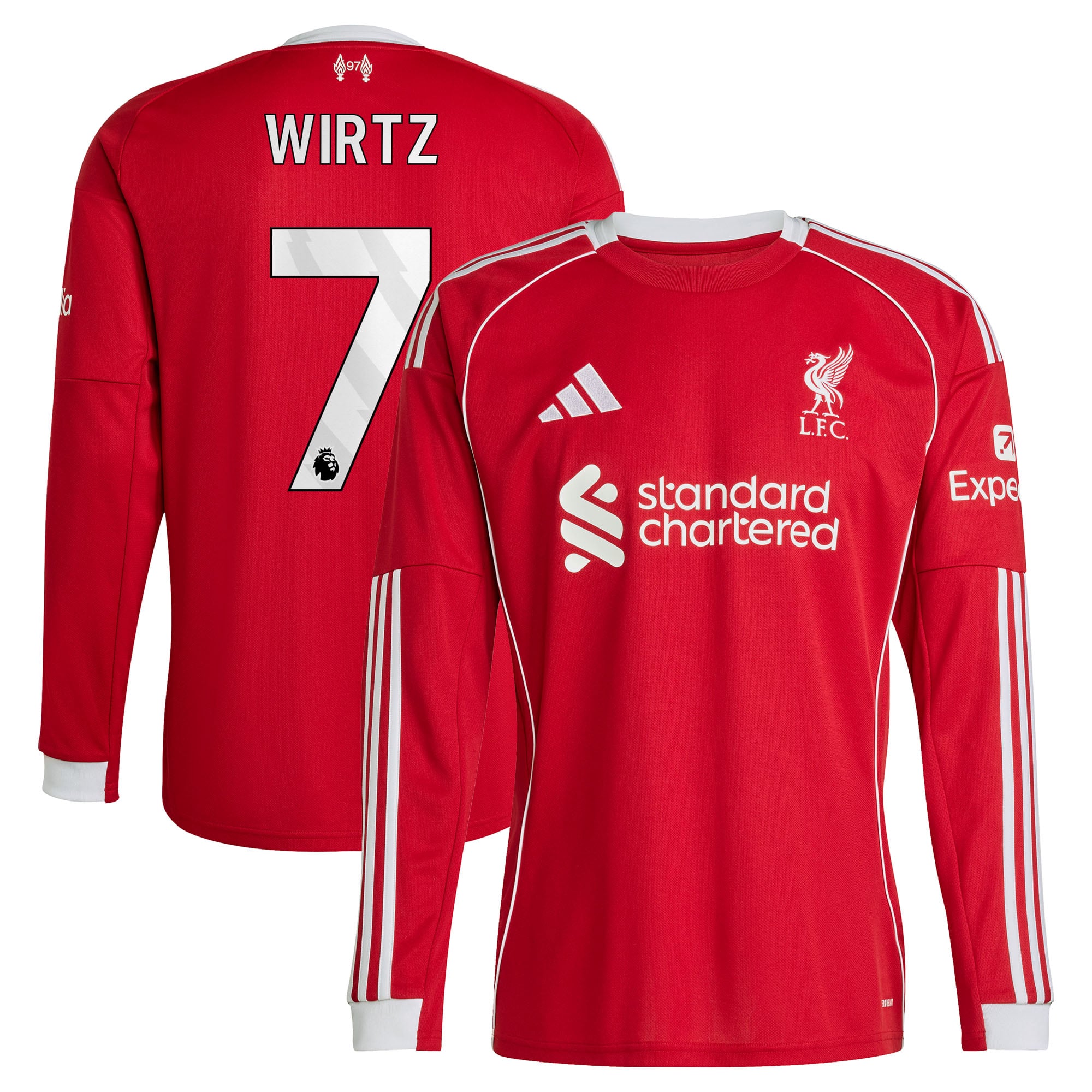 Liverpool adidas Home Shirt 2025-26 - Long sleeve with Wirtz 7 