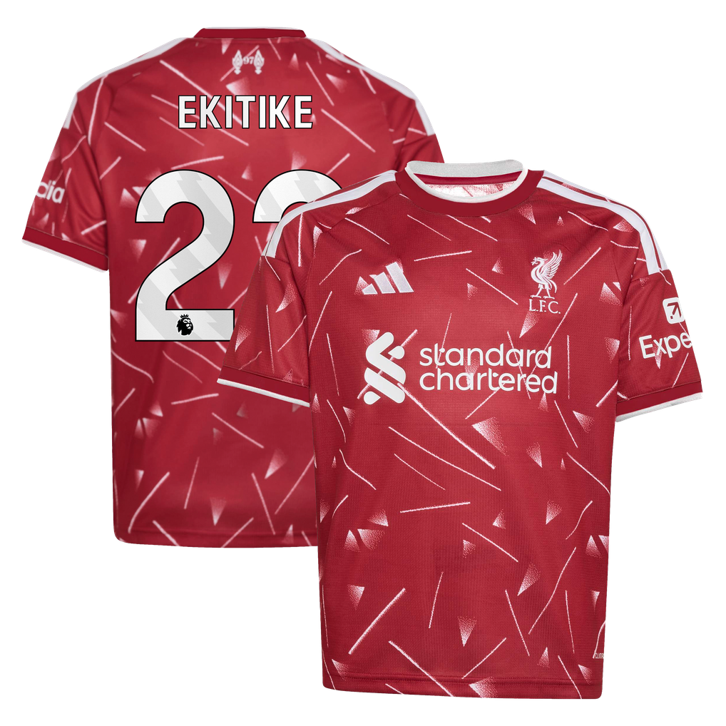 Liverpool adidas Home Shirt 2026-27 - Kids with Ekitike 22 printing