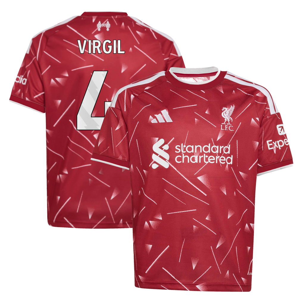 Liverpool adidas Home Shirt 2026-27 - Kids with Virgil 4 printing
