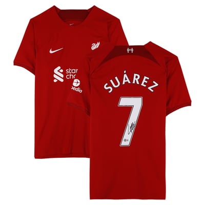 Maillot domicile réplique rouge Nike 2022-23 de Luis Suarez (Liverpool), autographié par Fanatics Authentic