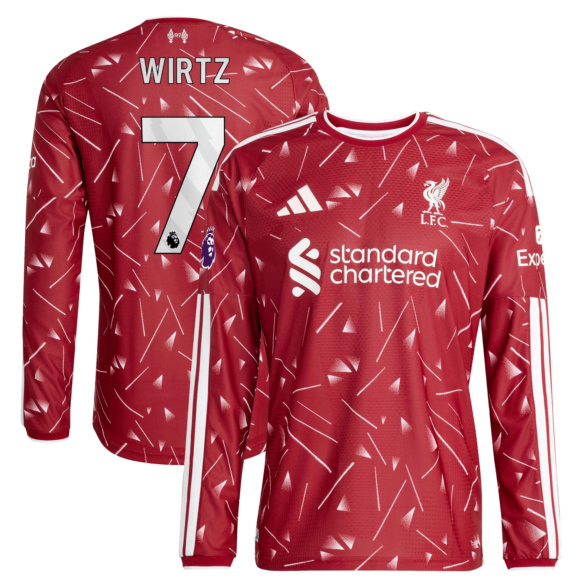 Maillot domicile authentique à manches longues adidas Florian Wirtz rouge Liverpool 2026/27 pour homme