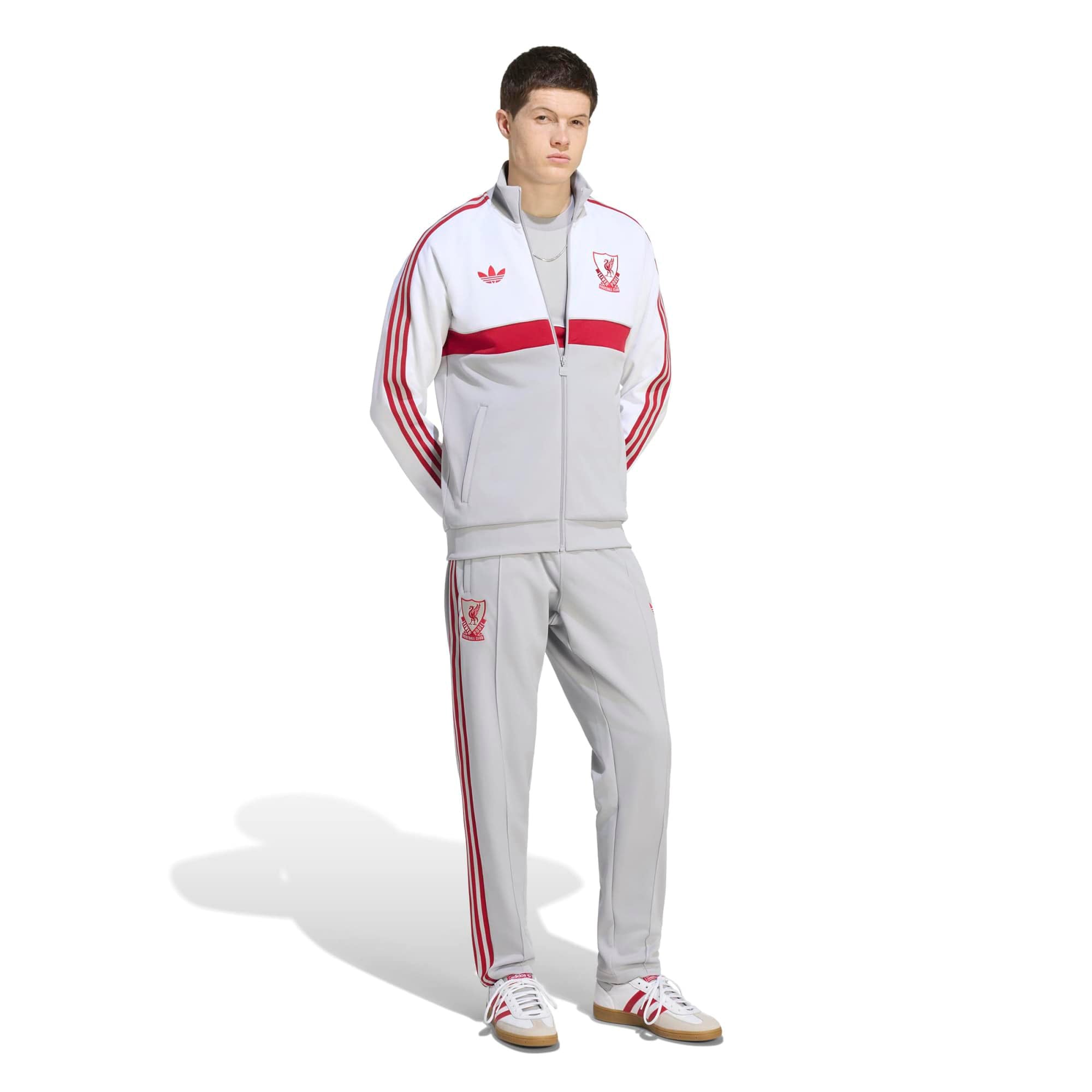 Veste de survêtement zippée adidas Originals Liverpool Icon blanche/grise pour homme