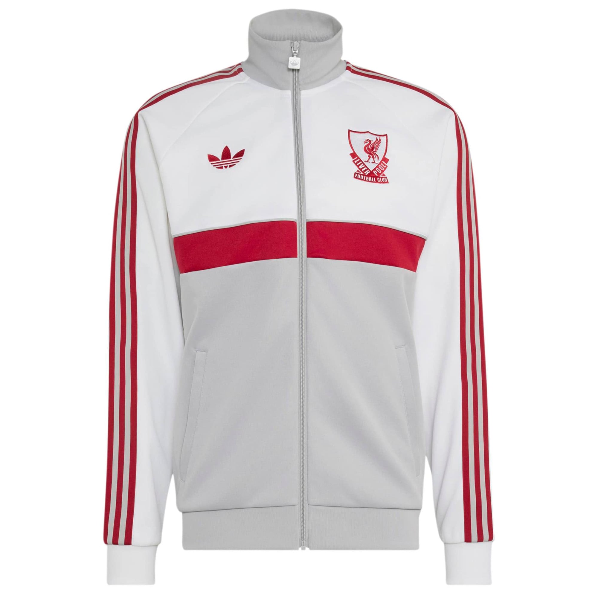 Veste de survêtement zippée adidas Originals Liverpool Icon blanche/grise pour homme