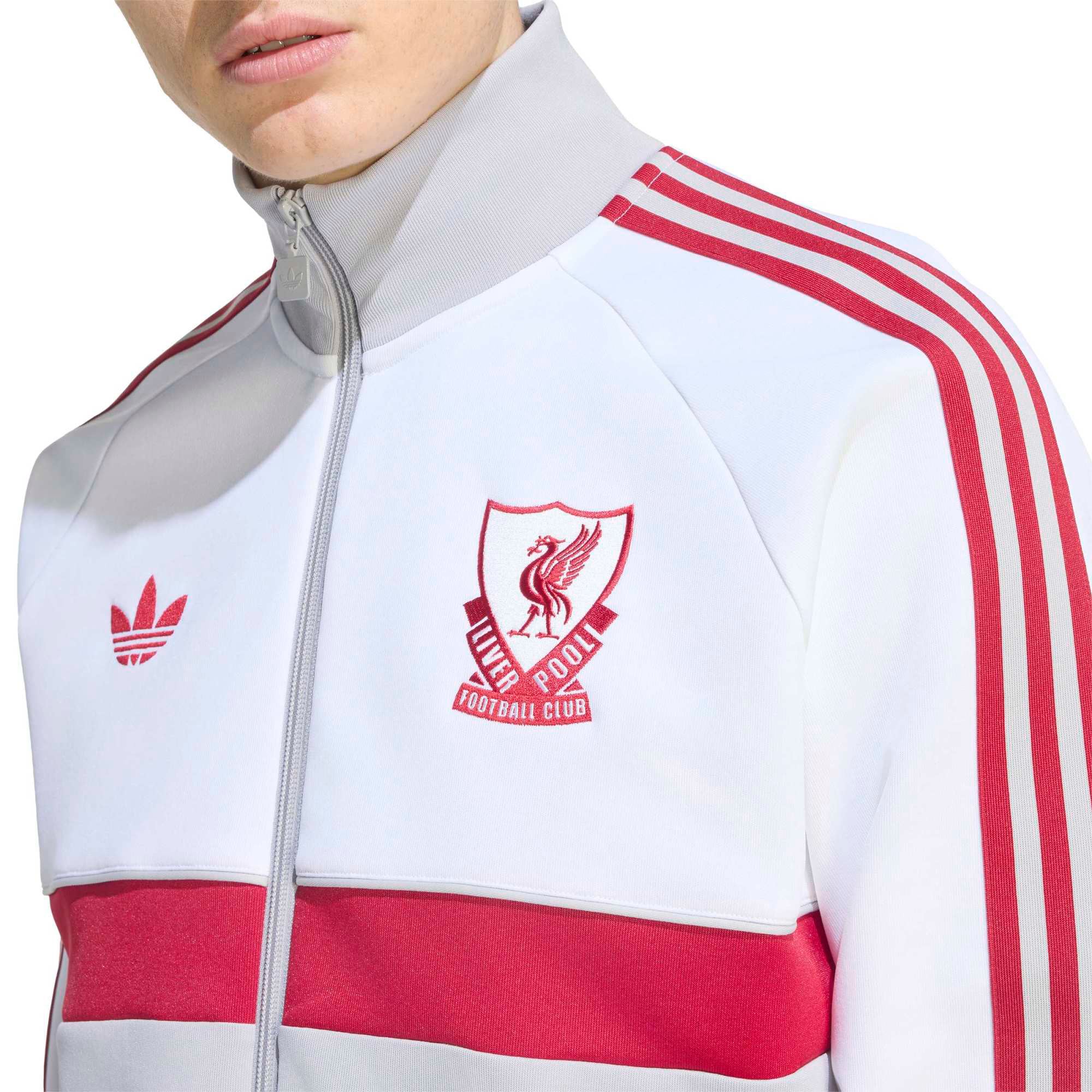 Veste de survêtement zippée adidas Originals Liverpool Icon blanche/grise pour homme