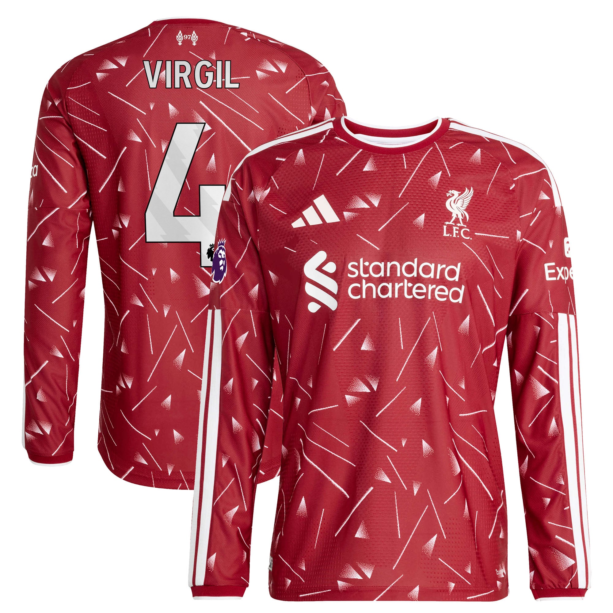 Maillot domicile authentique à manches longues adidas Virgil van Dijk rouge Liverpool 2026/27 pour homme