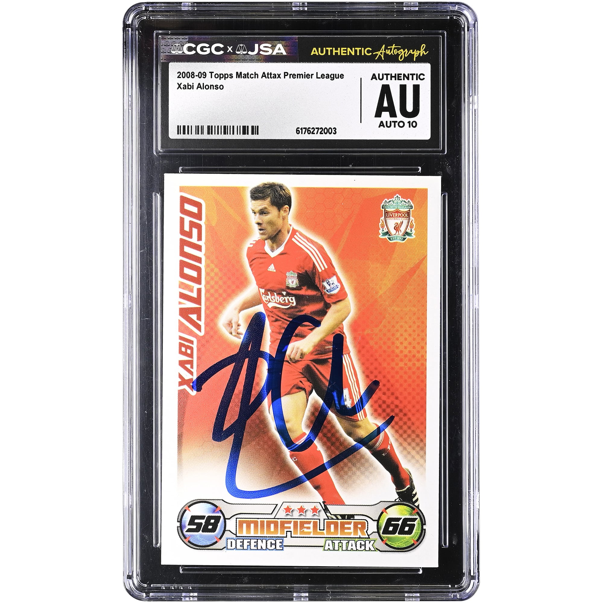 Carte autographiée de Xabi Alonso (Liverpool) 2008-09 Topps Match Attax Premier League #NNO, authentifiée CGC Auto 10