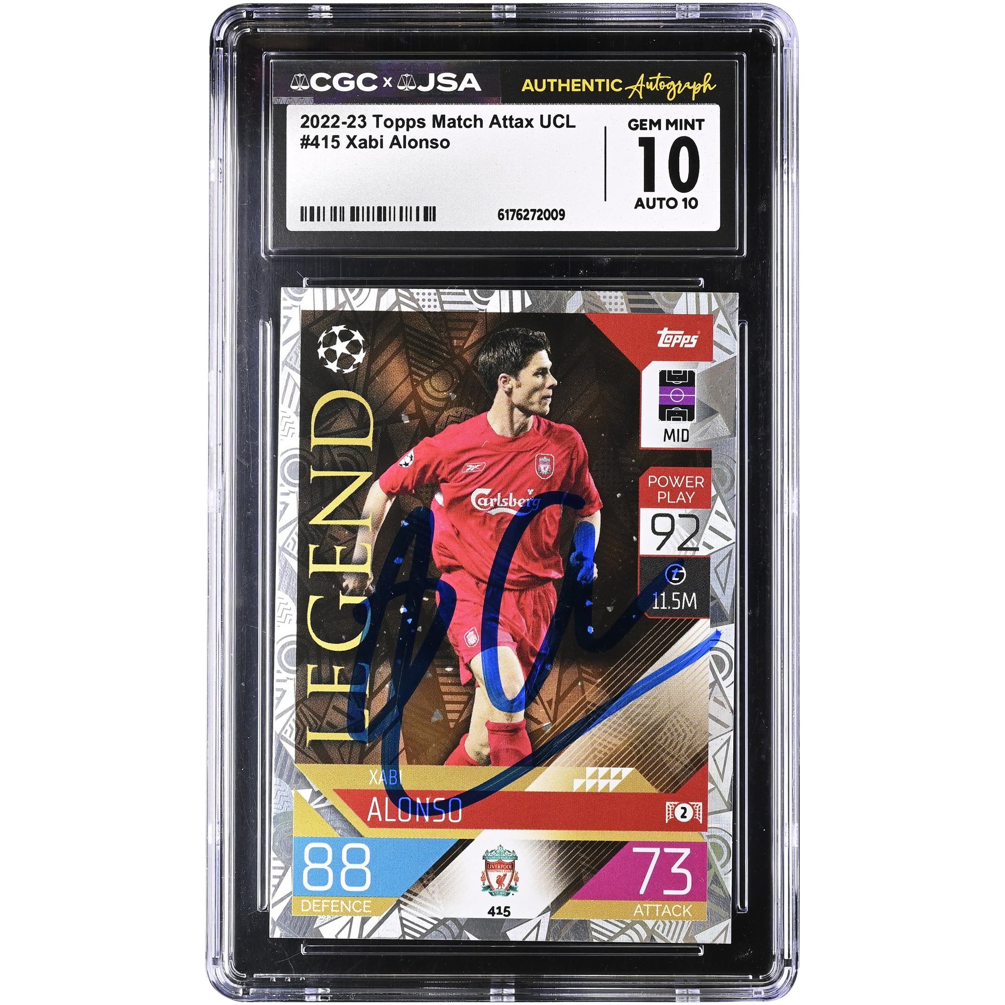 Carte autographiée de Xabi Alonso (Liverpool) 2022-23 Topps Match Attax UCL n° 415, authentifiée CGC 10/10