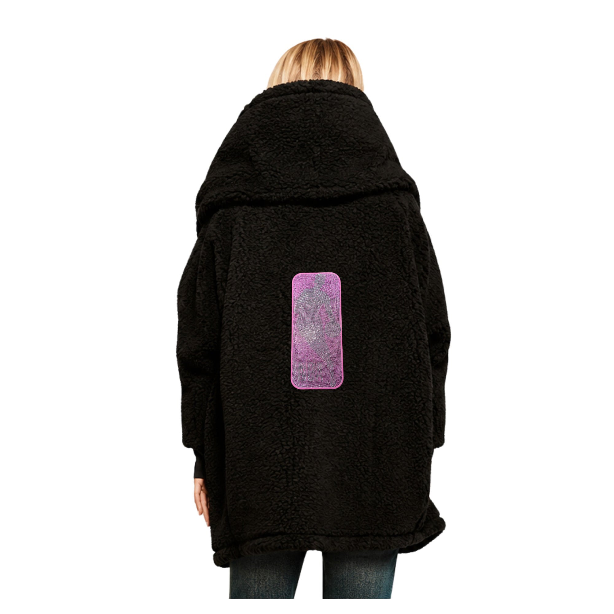 Unisex The Best Lounger World By Jill Martin  Black NBA Breast Cancer Awareness Oversized Bedazzled Lounge Front Button
