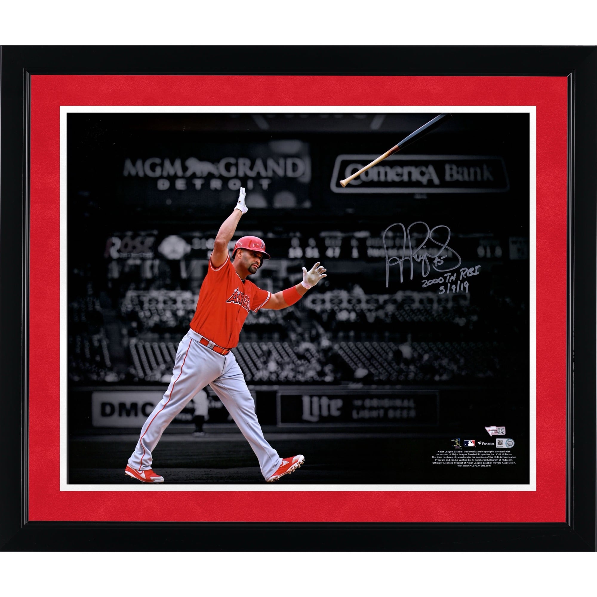 Albert Pujols Los Angeles Angels Autographed 16" x 20" Spotlight Photograph with "2000th RBI 5/9/19" Inscription