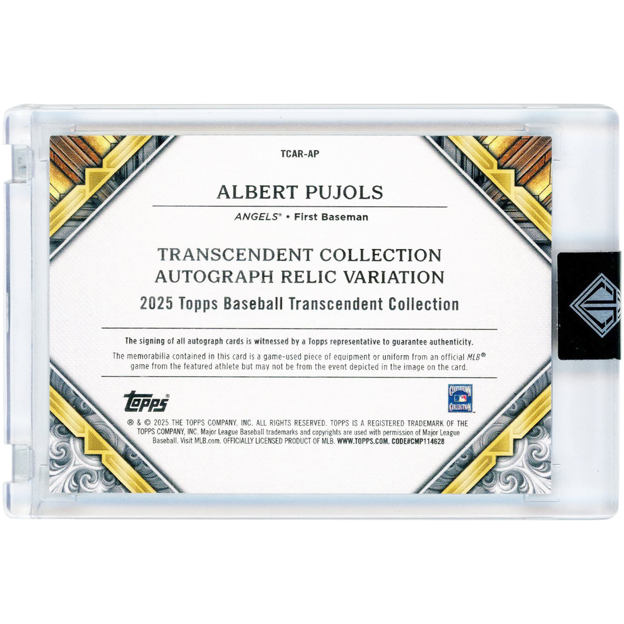 Albert Pujols Los Angeles Angels Autographed 2025 Topps Transcendent Collection Sapphire Game Used Jersey Relic #TCAR-AP #9/10 Card