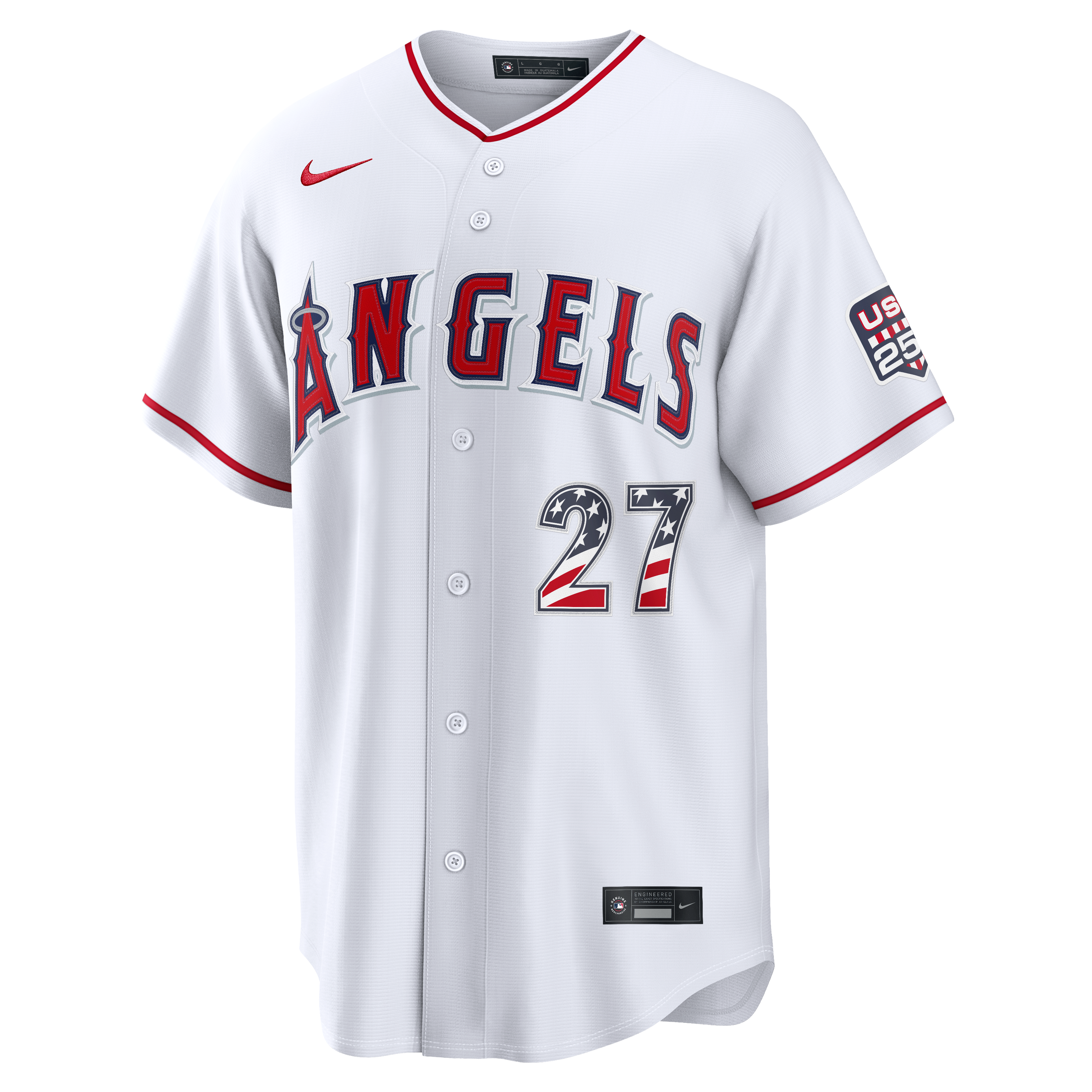 Maillot Nike blanc USA 250 Stadium des Angels de Los Angeles pour homme, édition spéciale 4 juillet, Mike Trout